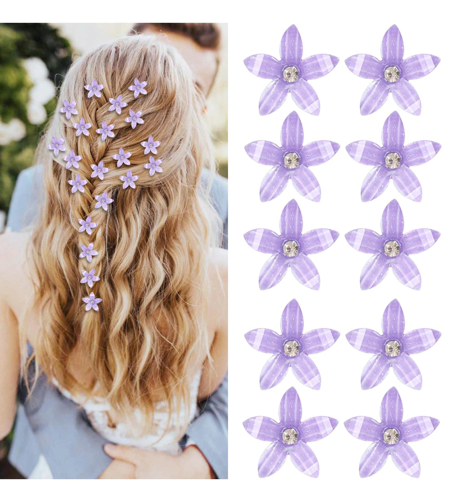 Mezrkuwr 10 pcs Lila Flower Hair Clips - Rhinestone Metal Hair Accessories for Weddings & Girls - Decorative Violet Bridal Hair Clamps - Buy Online on GoSupps.com
