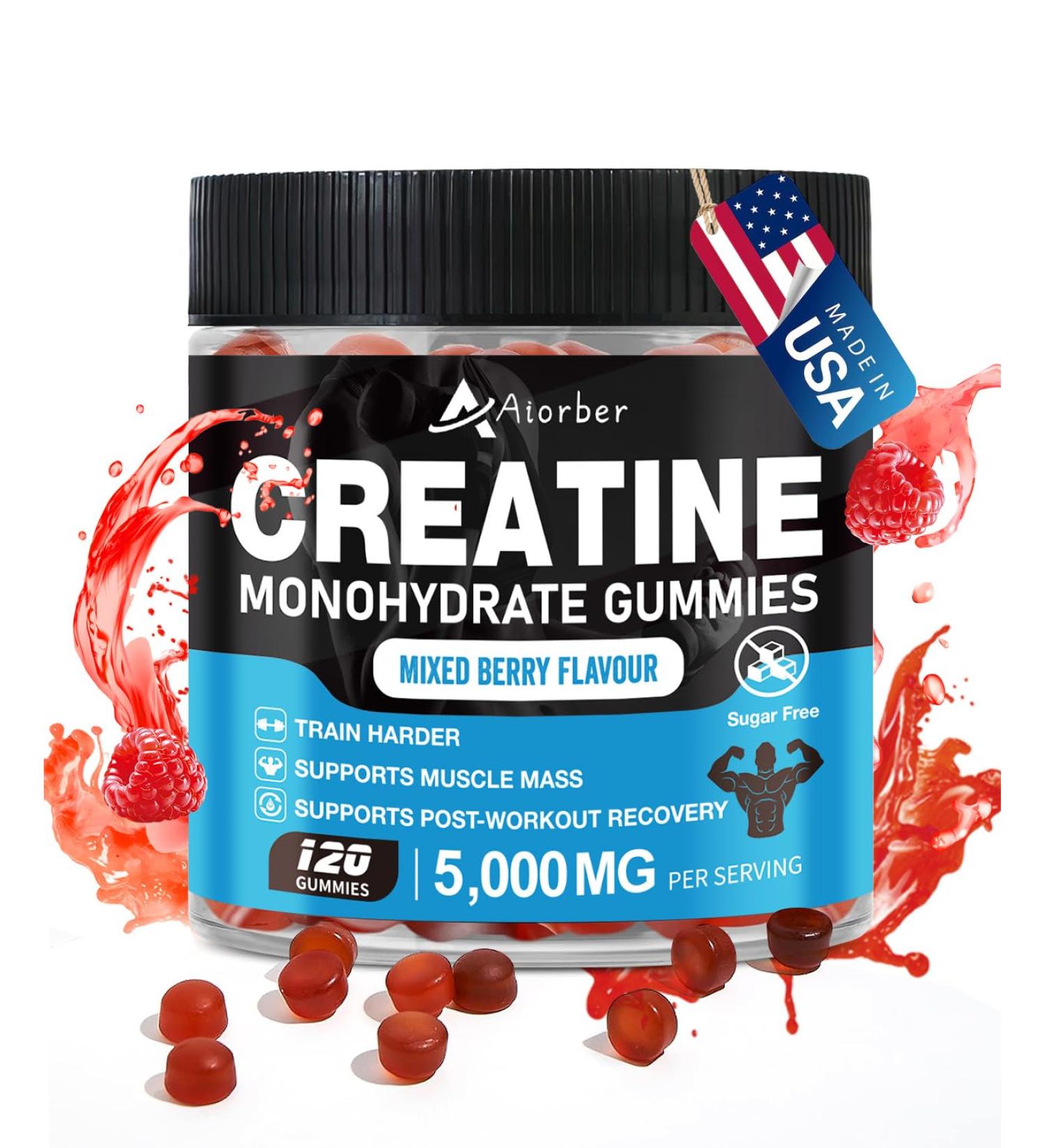 Creatine Monohydrate Gummies - 5000mg per Serving for Men & Women | Sugar-Free with Taurine & B12 - 120 Count - Buy Online on GoSupps.com