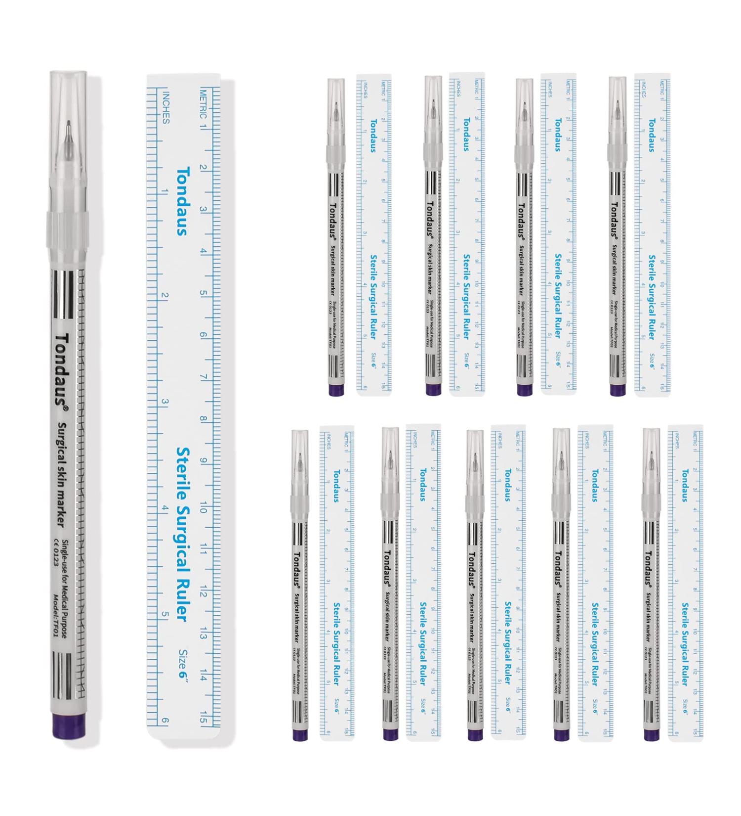 10pcs Surgical Microblading Tattoo Marker Pen Set with Ruler - Waterproof Disposable Skin Eyebrow Marker - 0.5mm Blue - Buy Online on GoSupps.com