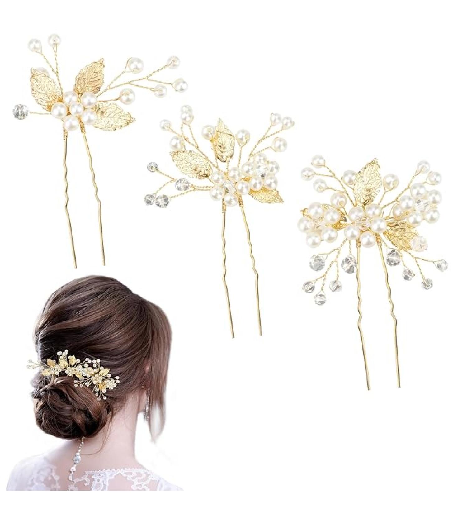 XZtimes Wedding Hair Clips Gold Leaf Bride Hair Pins Bridal - Pack of 3 - gold pin - Vintage - Buy Online on GoSupps.com
