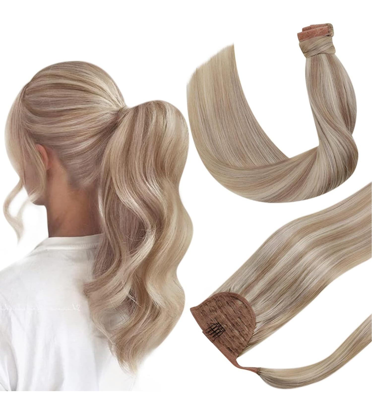Hetto Braid Extensions | Real Hair Blond Ponytail Extensions #18/613 Ash Blonde | Highlighted 30g 35cm - Buy Online on GoSupps.com