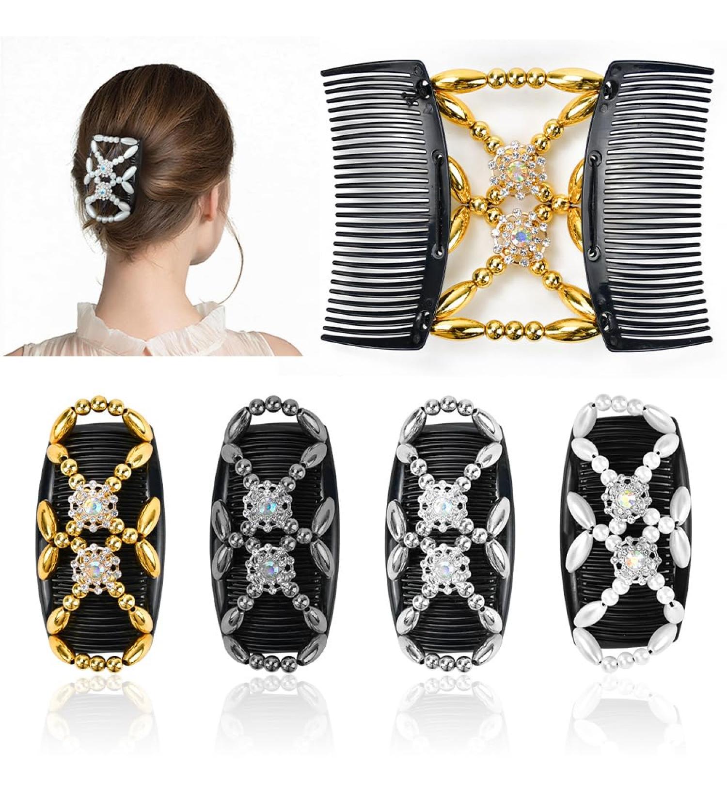 Hekobag Pearls Hair Feasts - 4 Stretchable Combs & Elastic Hair Clips for Women & Girls - Buy Online on GoSupps.com