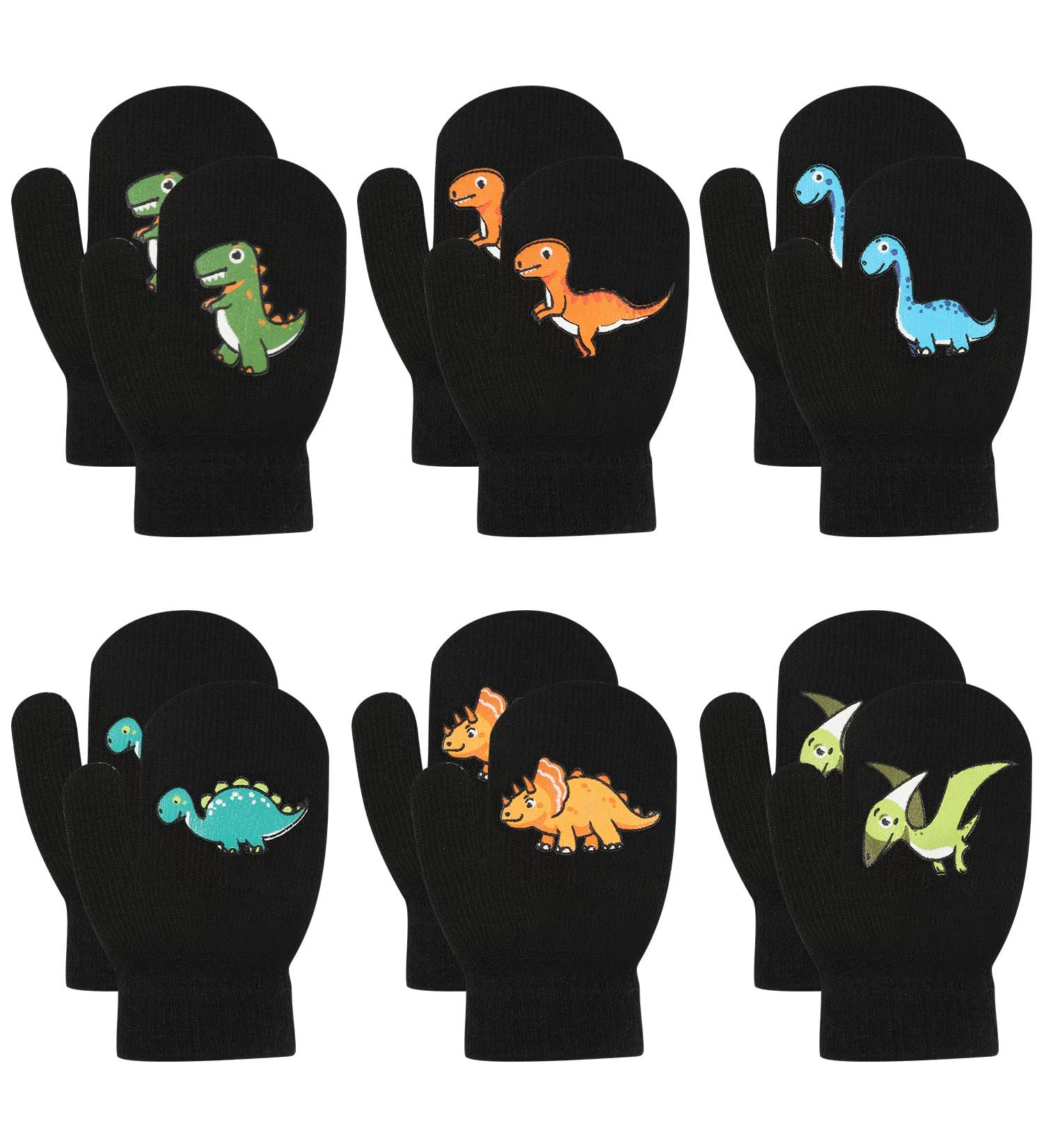 KINBOM 6 Pairs Toddler Mittens - Winter Dinosaur Patterns Gloves for Little Boys & Girls (Black) - Buy Online on GoSupps.com