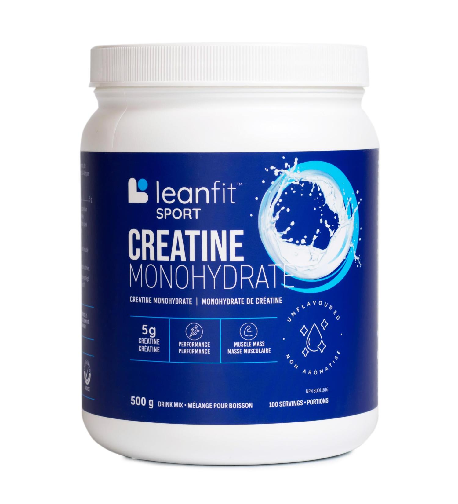 LEANFIT SPORT CREATINE MONOHYDRATE Powder Unflavoured - Creatine Supplement for Increased Muscle Mass Enhanced Energy & Improved Performance - Informed Choice Certified Micronized & Pharmaceutical Grade Creatine Gluten-Free Vegan - 5g Creatine Per Serving - Buy Online on GoSupps.com