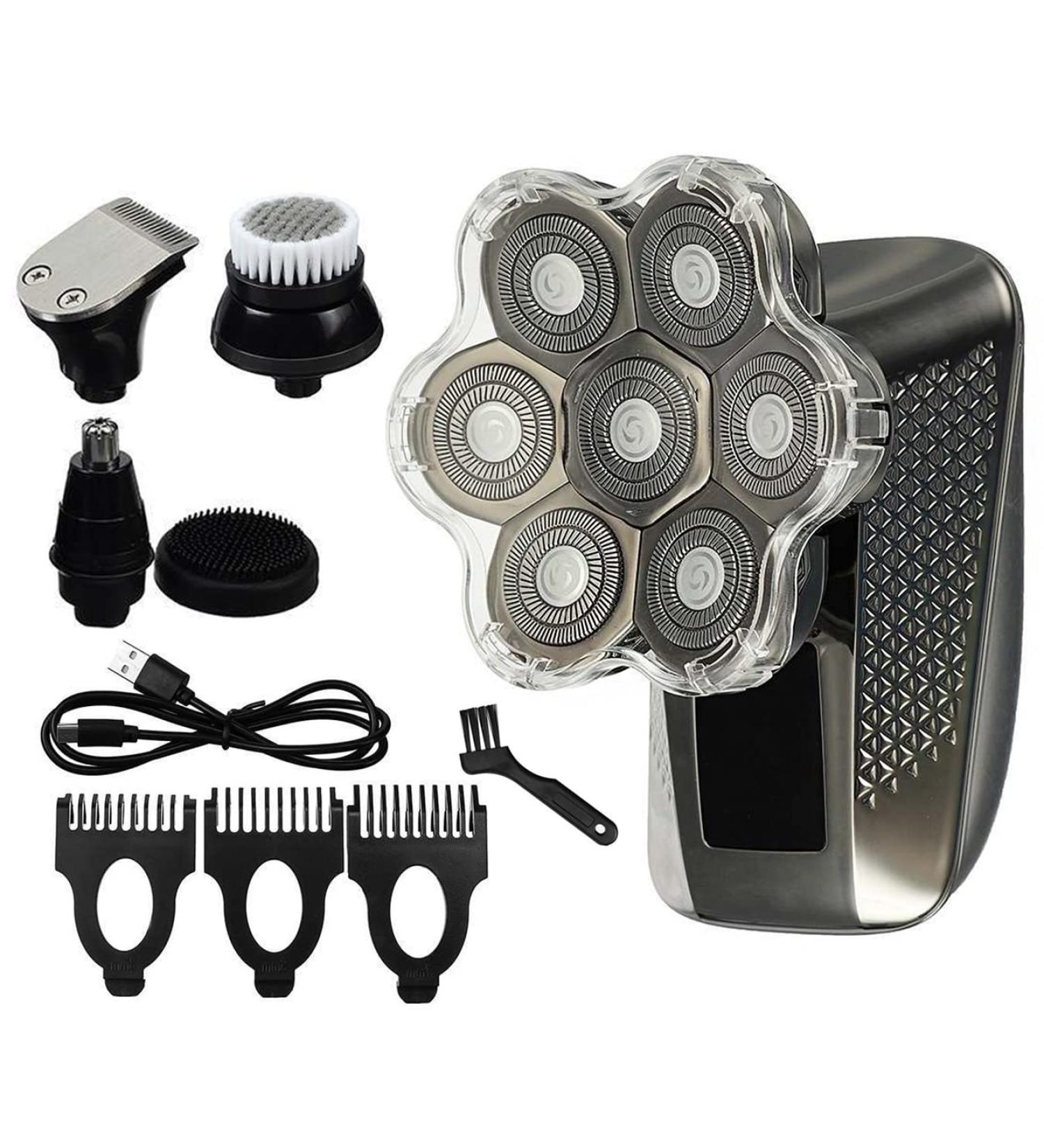5-in-1 Electric Razor for Men - Rechargeable Bald Head Shaver with 7 Floating Heads Beard & Nose Hair Trimmer and Facial Brush - Buy Online on GoSupps.com
