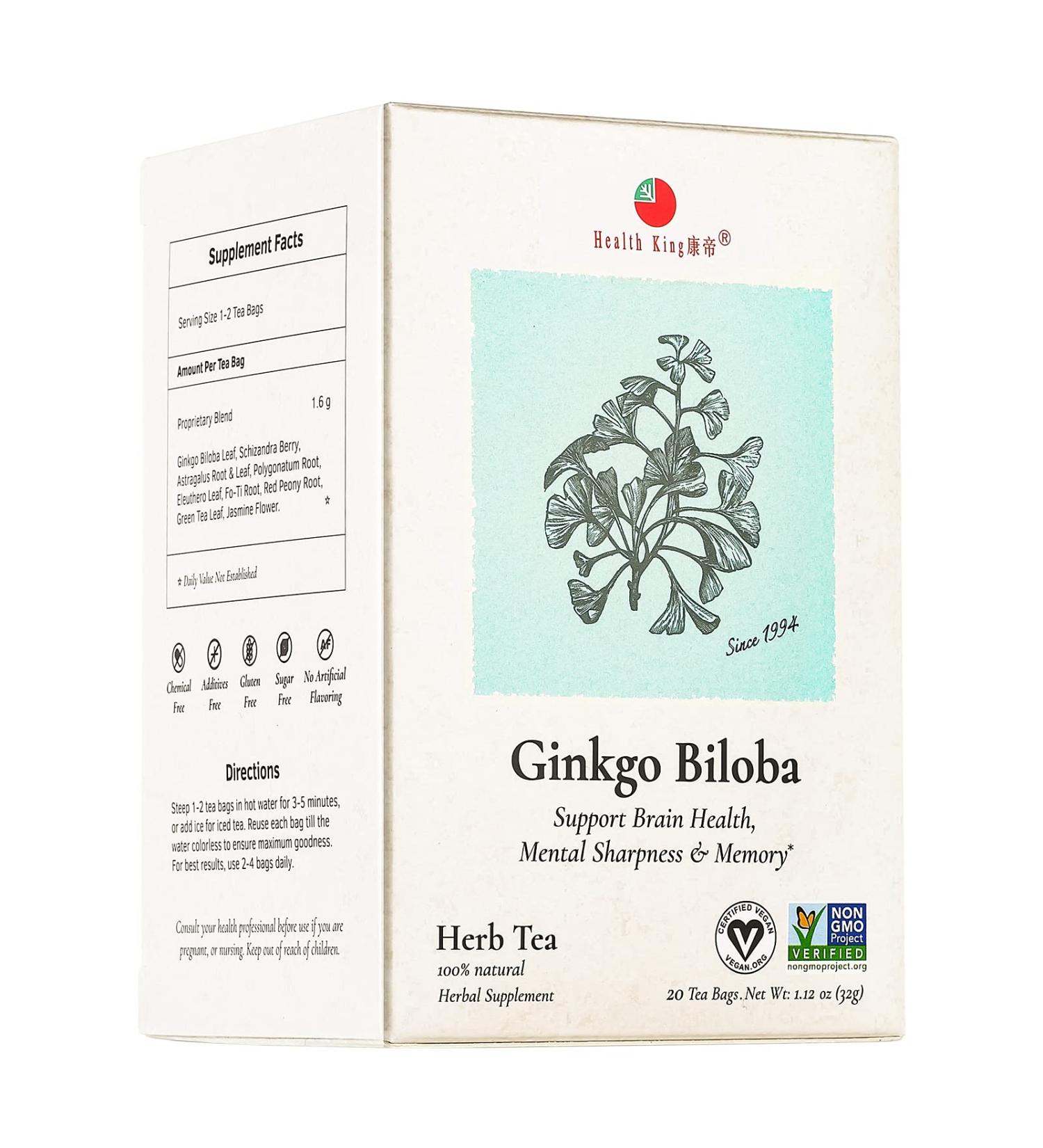 Health King Ginkgo Biloba Herb Tea  Teabags  20 Count Box - Buy Online on GoSupps.com