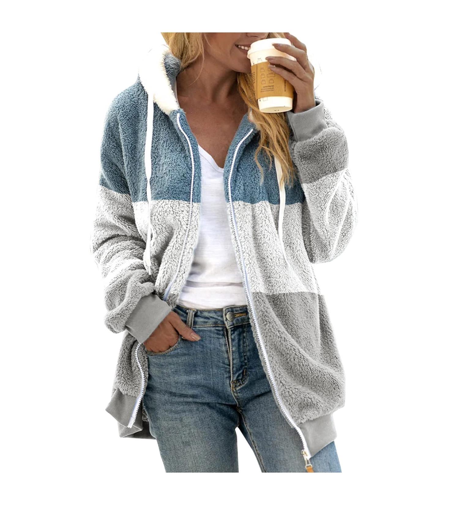 Hanxiulin Oversized Plush Jacket for Women - Warm Windproof Lightweight Fleece Coat - Premium Gray Outdoor Outerwear - Buy Online on GoSupps.com