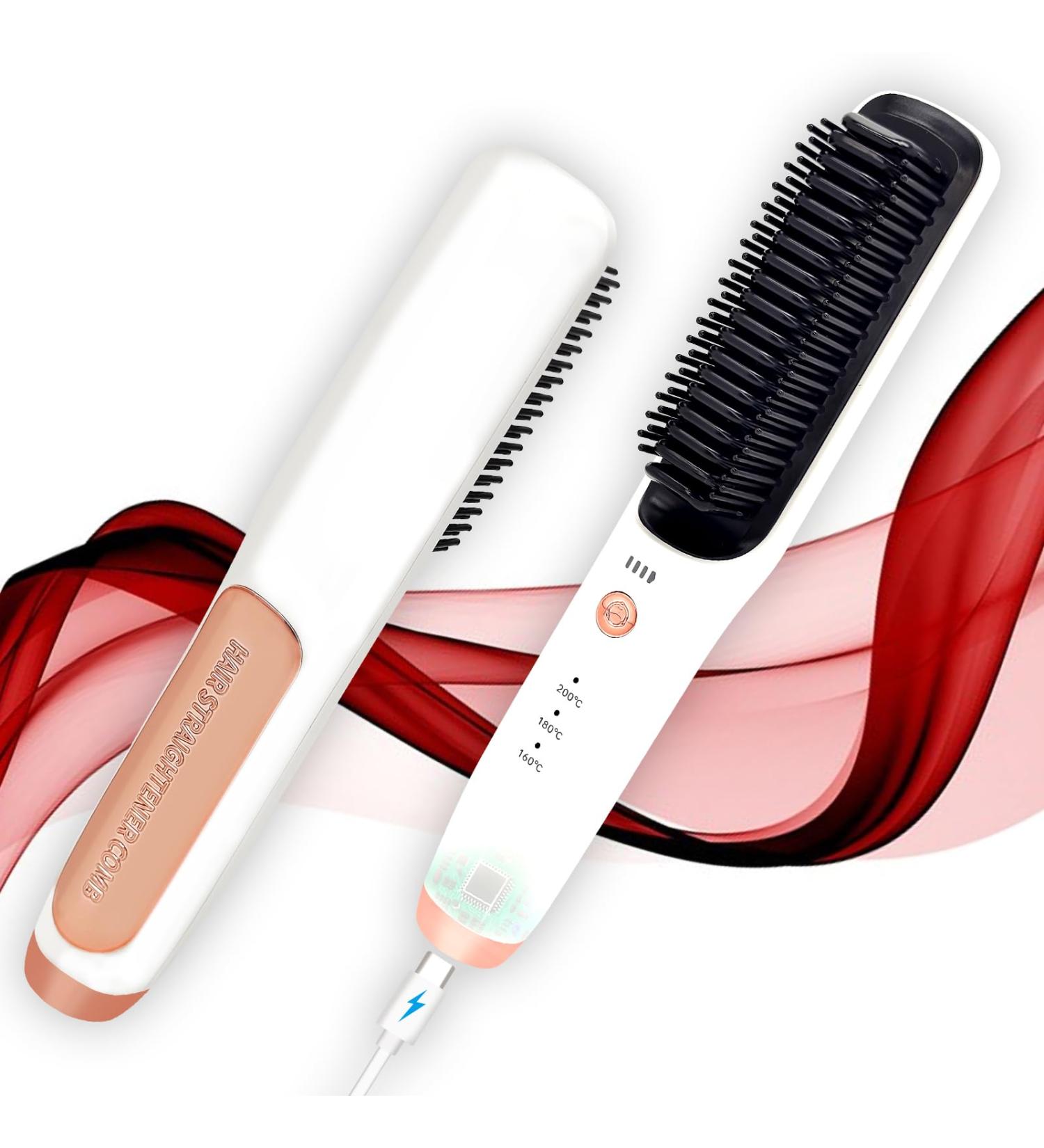 Buy Cordless Straightening Brush for Travel - USB-C Rechargeable Anti-Scald Hot Comb for Women s Hair (Bright White) | International Shipping Available - Buy Online on GoSupps.com