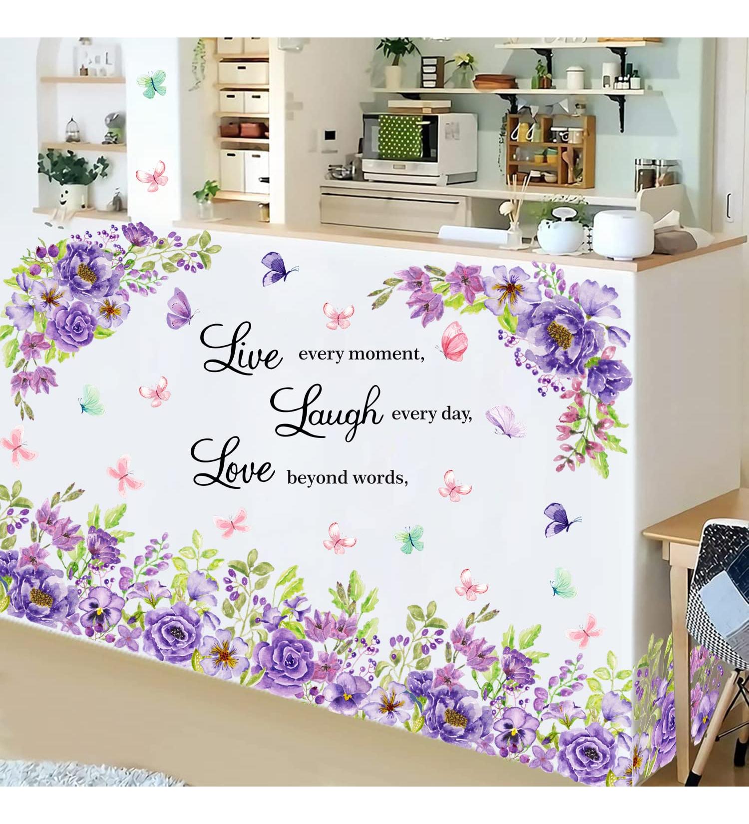 Purple Flower Wall Stickers Live Laugh Love Art Decals Flower Vine Butterfly Wall Sticker Inspirational Wall Decals Peel and Stick Garden Floral Wall Stickers for Living Room Kids Baby Bedroom Decor Purple Flowers - Buy Online on GoSupps.com