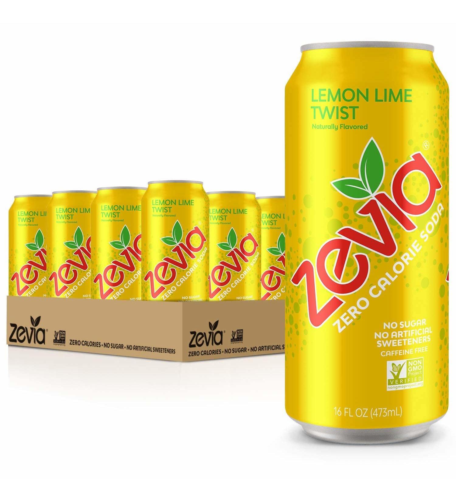 Zevia Zero Calorie Lemon Lime Twist Soda 16oz - 12 Pack | Refreshing Sparkling Drink - Buy Online on GoSupps.com