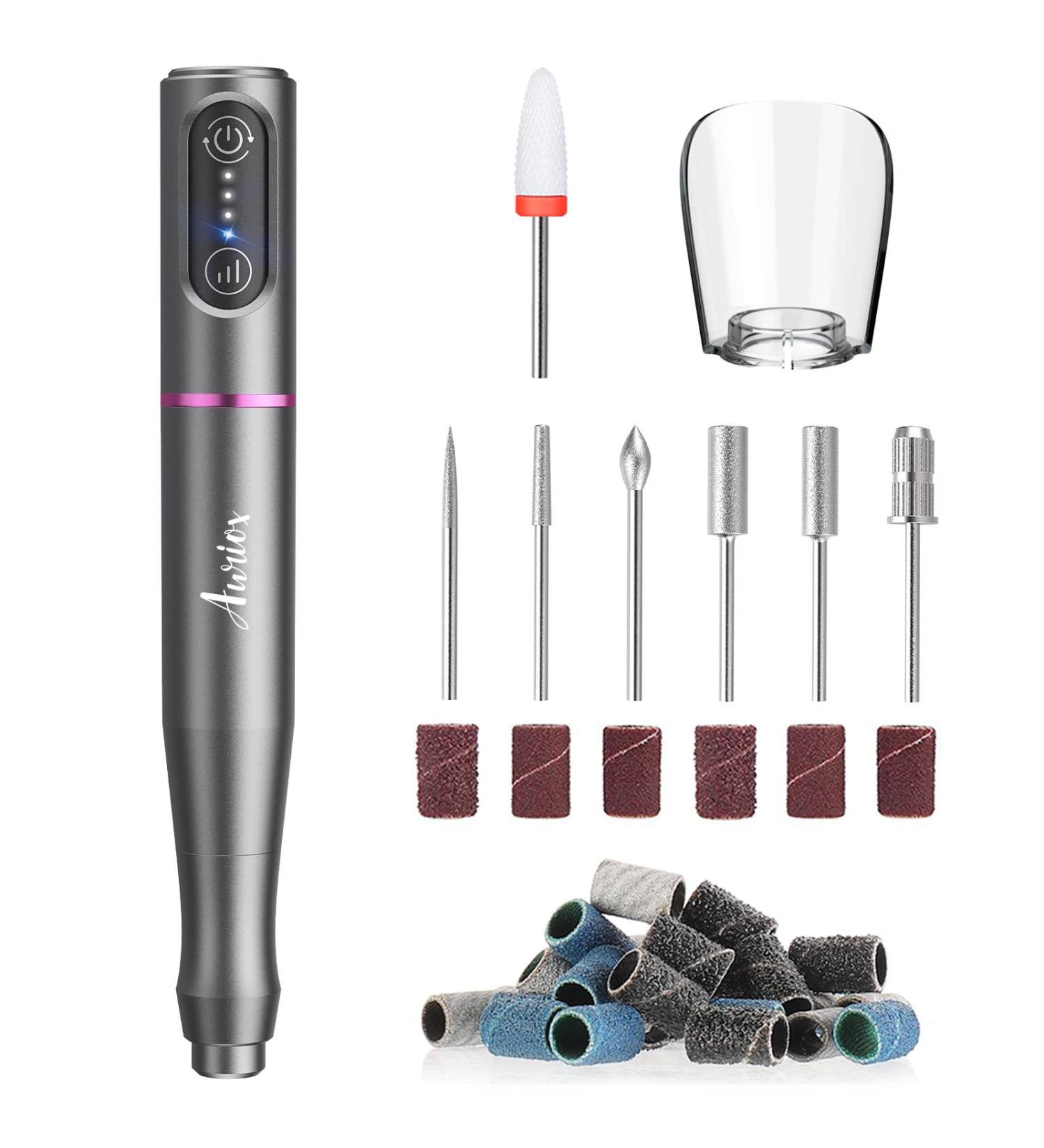 Auriox Cordless Nail Drill | Rechargeable Electric Filer Machine with Ceramic Bit | 2 Rotations for Acrylic, Polish, Gel Nails (Gray) - Buy Online on GoSupps.com