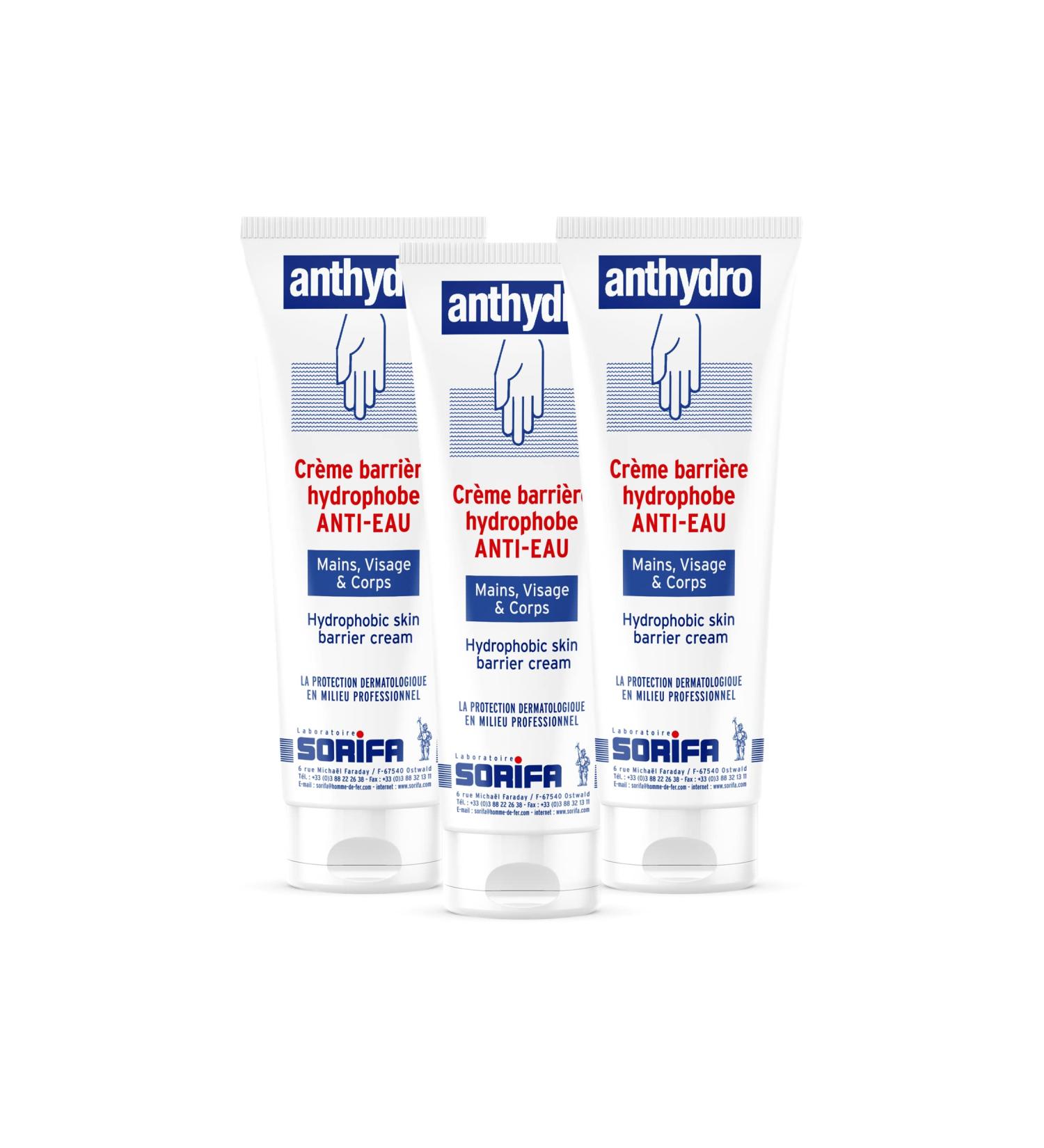 Lot de 3 - ANTHYDRO - Cr me Barri re - Protection ANTI-EAU ANTI-FROTTEMENT - Mains visage et corps Haute tol rance - Sans parfum -Tube 125 ml
