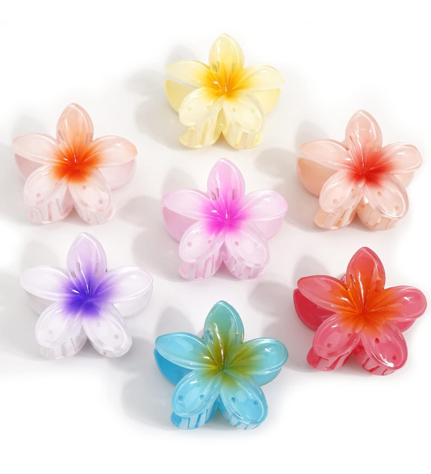 DealEachDay Hawaiian Claw Clips 7PCS Set | Flower Hair Clips for Thick Hair | Large Plumeria & Hibiscus Hair Accessories for Women - Buy Online on GoSupps.com