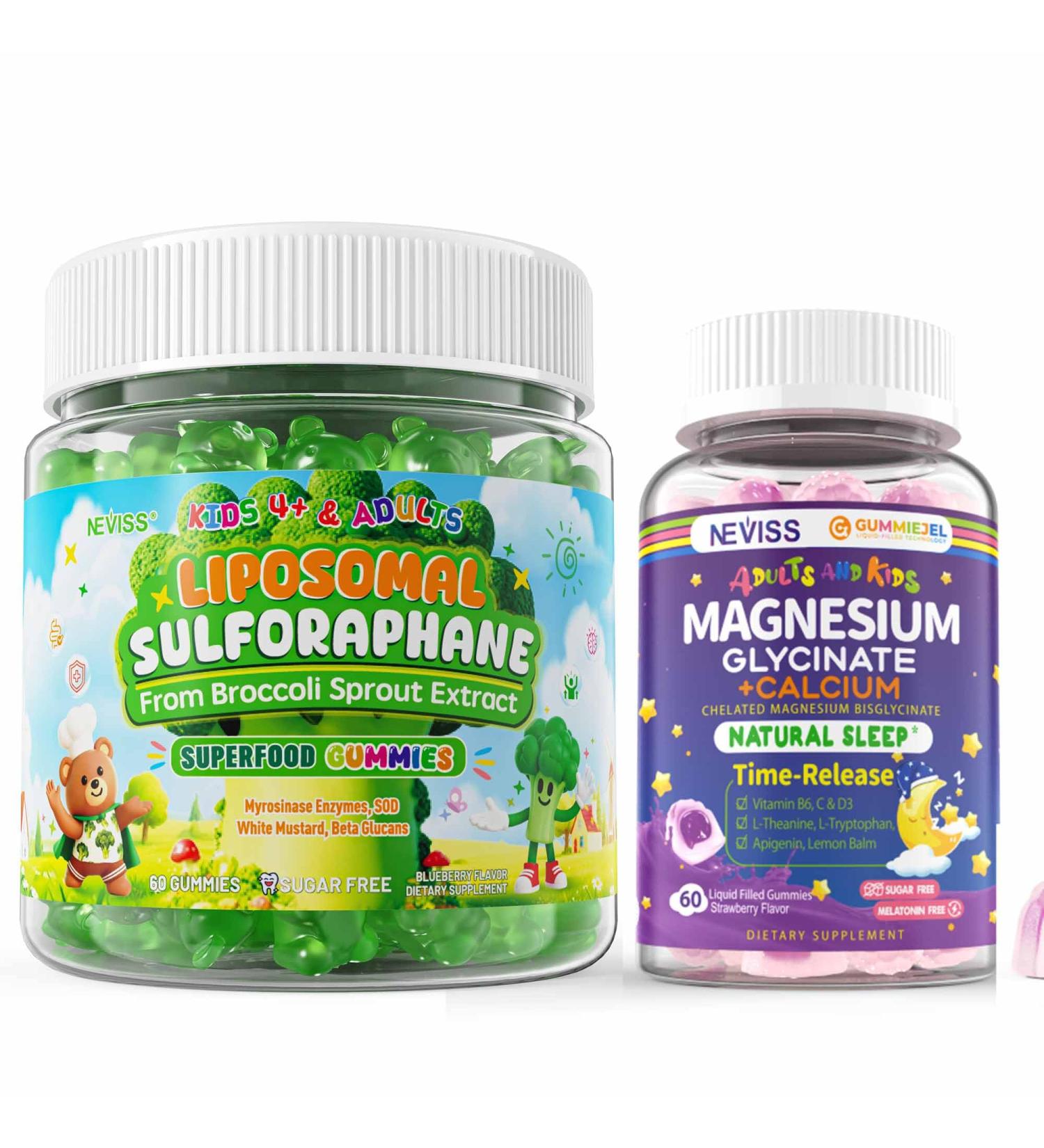 2pack Liposomal Sulforaphane Gummies + 1pack Magnesium Glycinate + Calcium for Kids 4+ & Adults - Buy Online on GoSupps.com