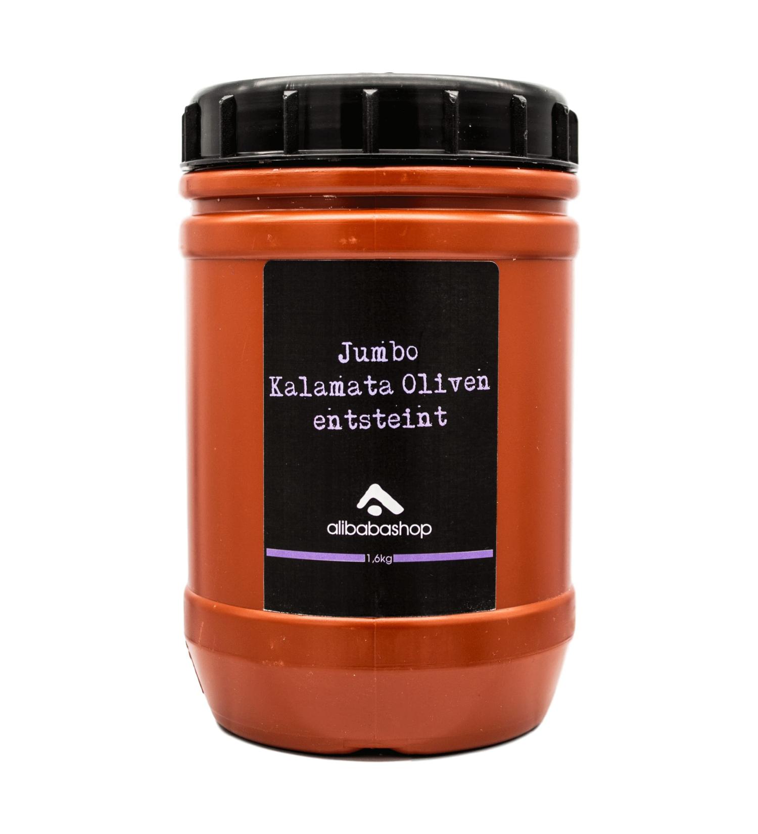 Baba Gourmet - Jumbo Kalamata Olives without stone black - 1.6 kg - Greek Kalamata Olives stone in Lake and Extra Virgin olive oil (drip weight 1 kg)