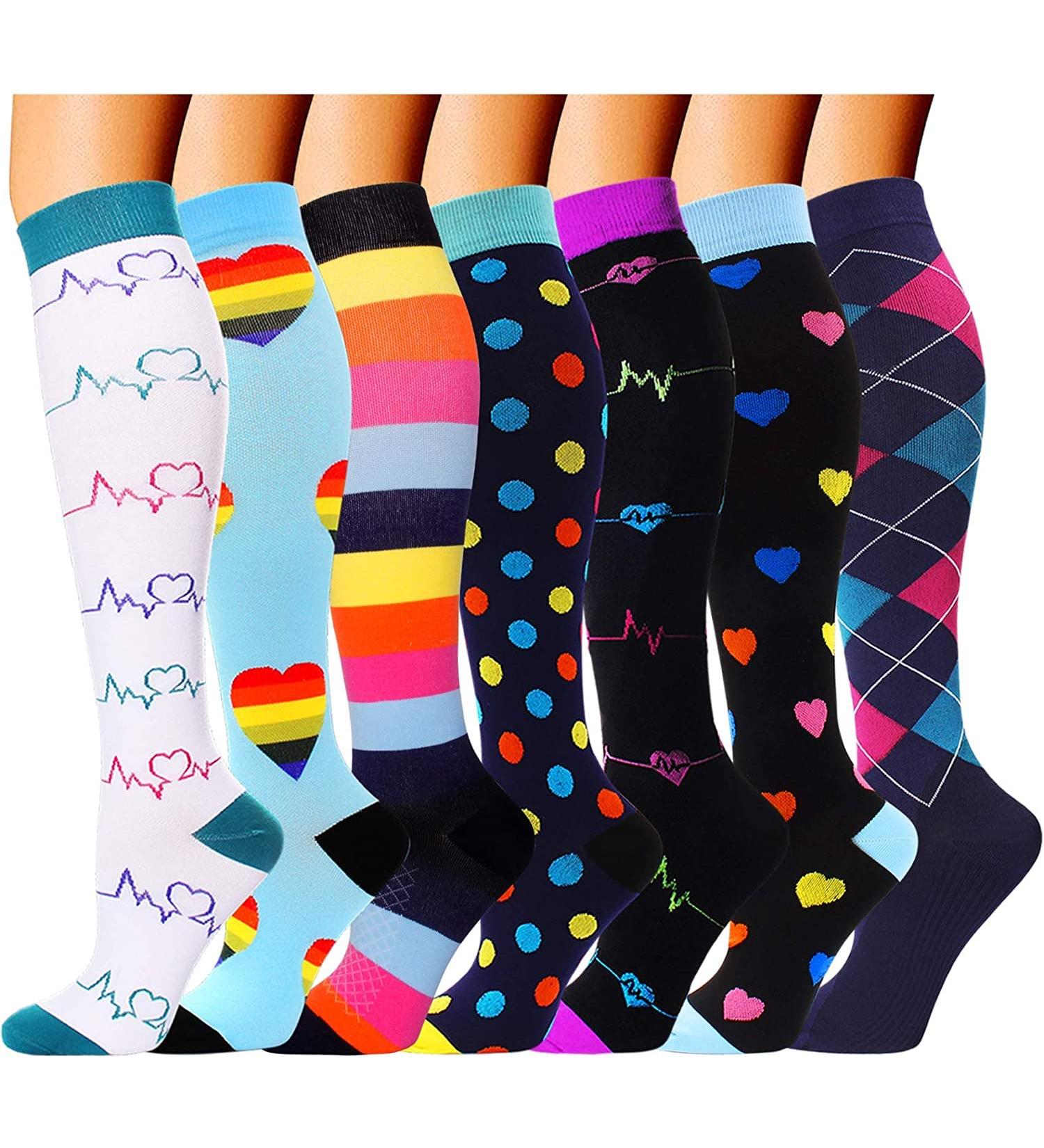Compression Socks 7-Pair Set for Men & Women | 15-20 mmHg Circulation Support | Ideal for Athletic, Nurse, Medical, Running | S-M Multicolor - Buy Online on GoSupps.com