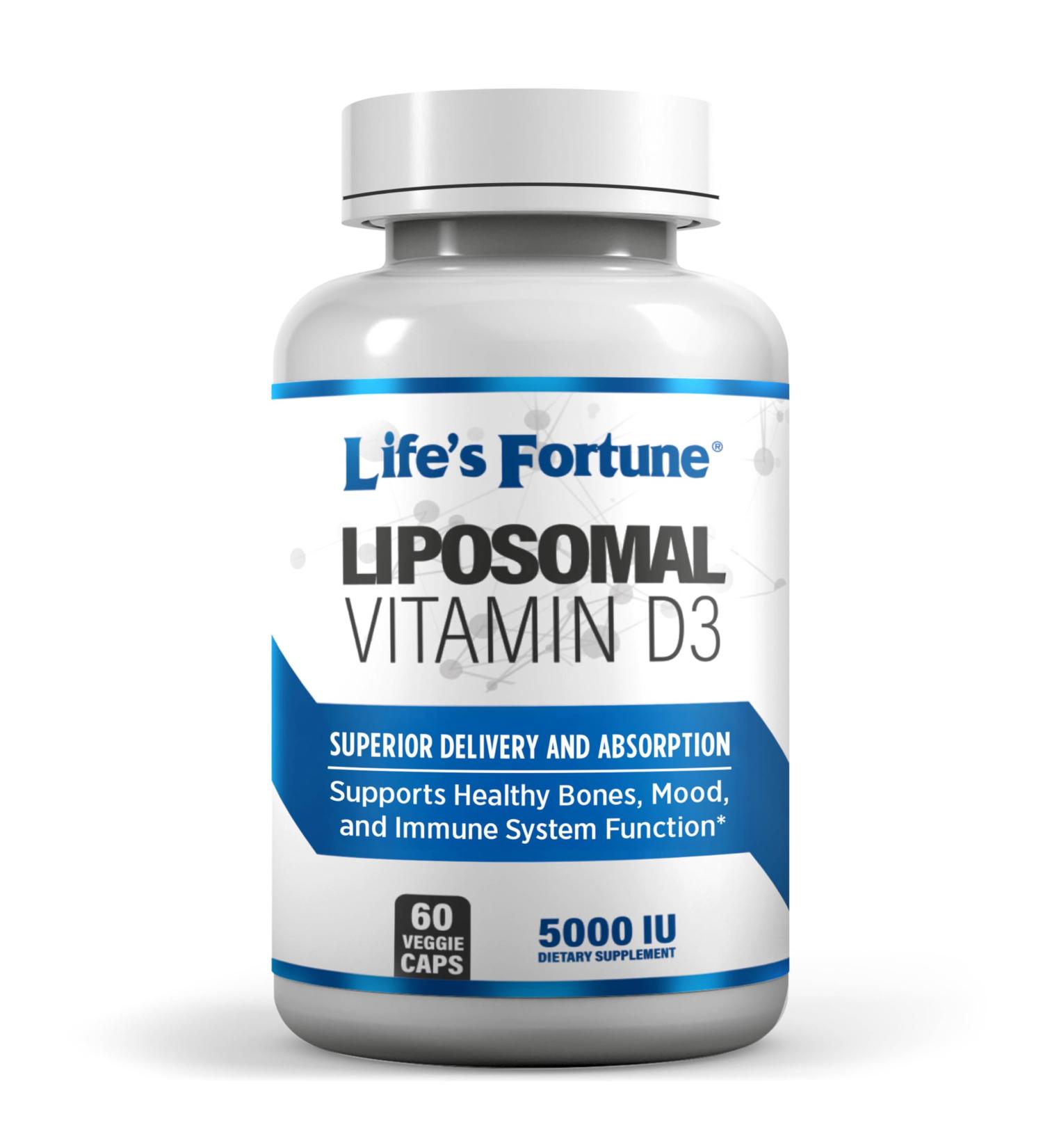 Life's Fortune Liposomal Vitamin D3 5000 IU Supplement Non-GMO High Absorption Supports Healthy Bones Mood and Immune System Function 60 Veggie Caps - Buy Online on GoSupps.com