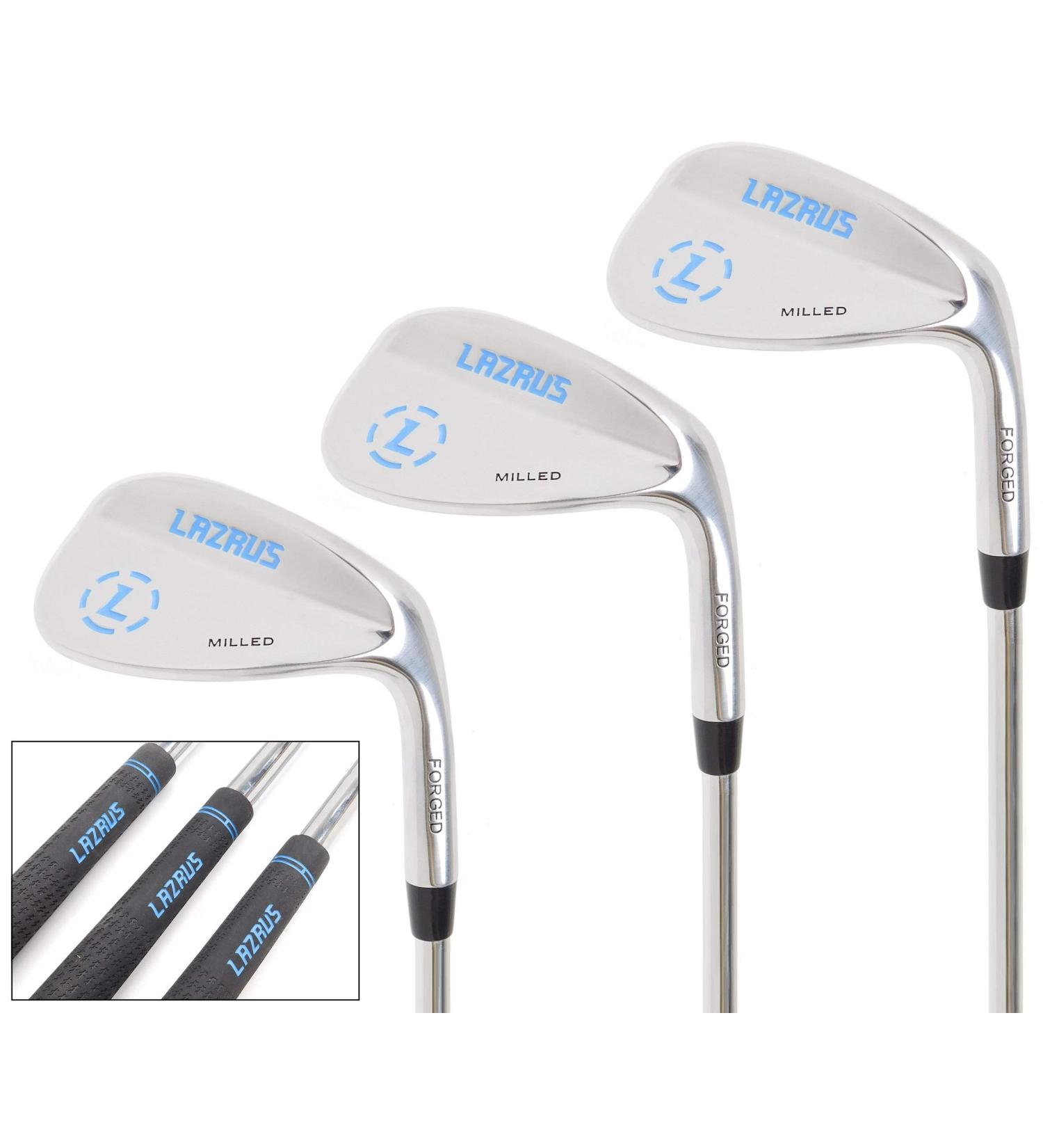 LAZRUS Premium Forged Golf Wedge Set for Men - 52 56 60 Degree Wedges with Milled Face - Right Handed - More Spin - Silver 52 56 60 Set - Buy Online on GoSupps.com