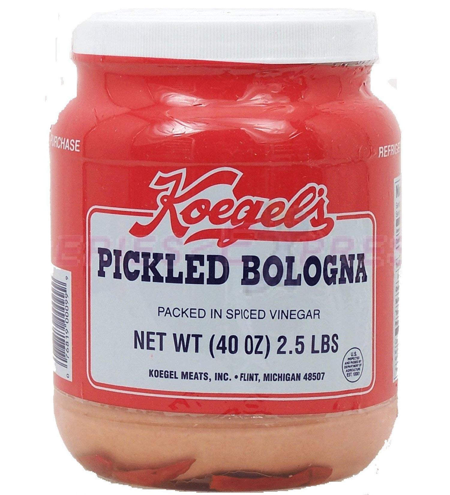 Koegel's pickled bologna (2-Pack) packed in spiced vinegar, 40-oz plastic jar, refrigerate after opening