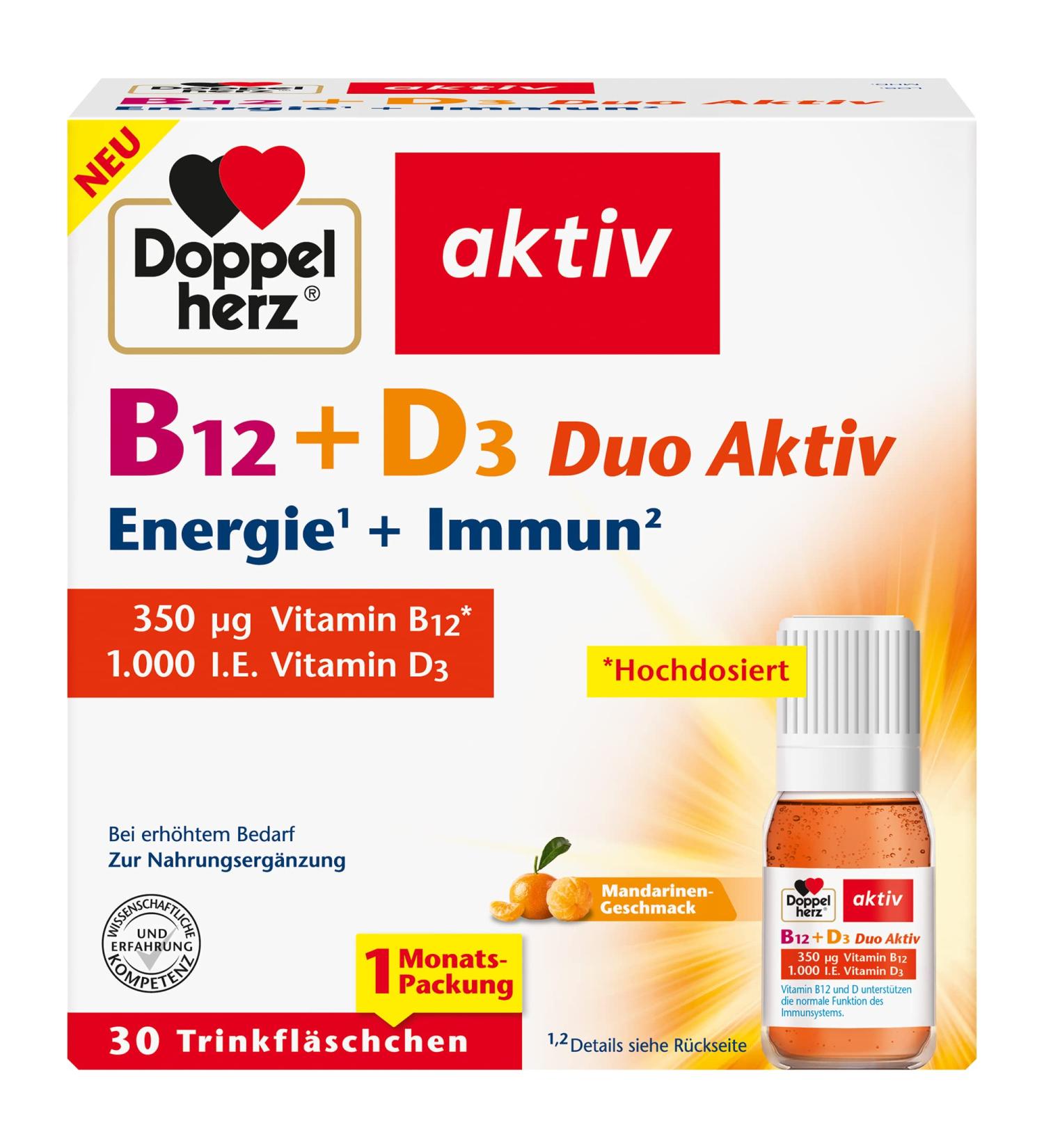 Double Heart B12 + D3 Duo - High-Dosed Immunity Support | 30 Liquid Vials - Buy Online on GoSupps.com