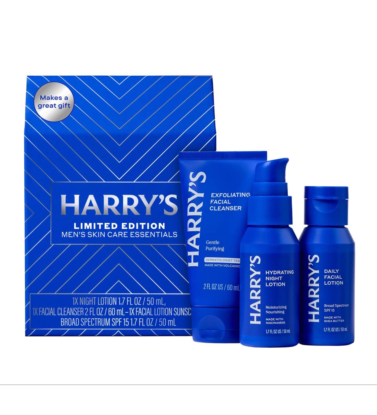 Harry's Limited Edition Holiday Gift Set for Men Men's Skincare Essentials (2 oz Exfoliating Face Wash Daily Face Lotion with SPF 15 Hydrating Night Lotion) 6 Fl Oz (Pack of 1) Gift Set - Buy Online on GoSupps.com