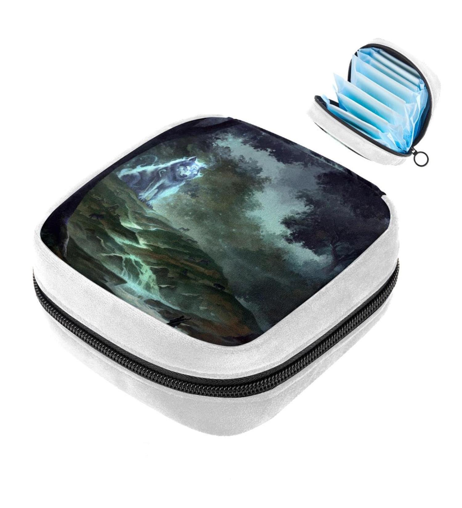 Sanitary Napkin Storage Bag | Period Tampon Makeup Pad Pouch - Forest Animals Wolf Color - Buy Online on GoSupps.com