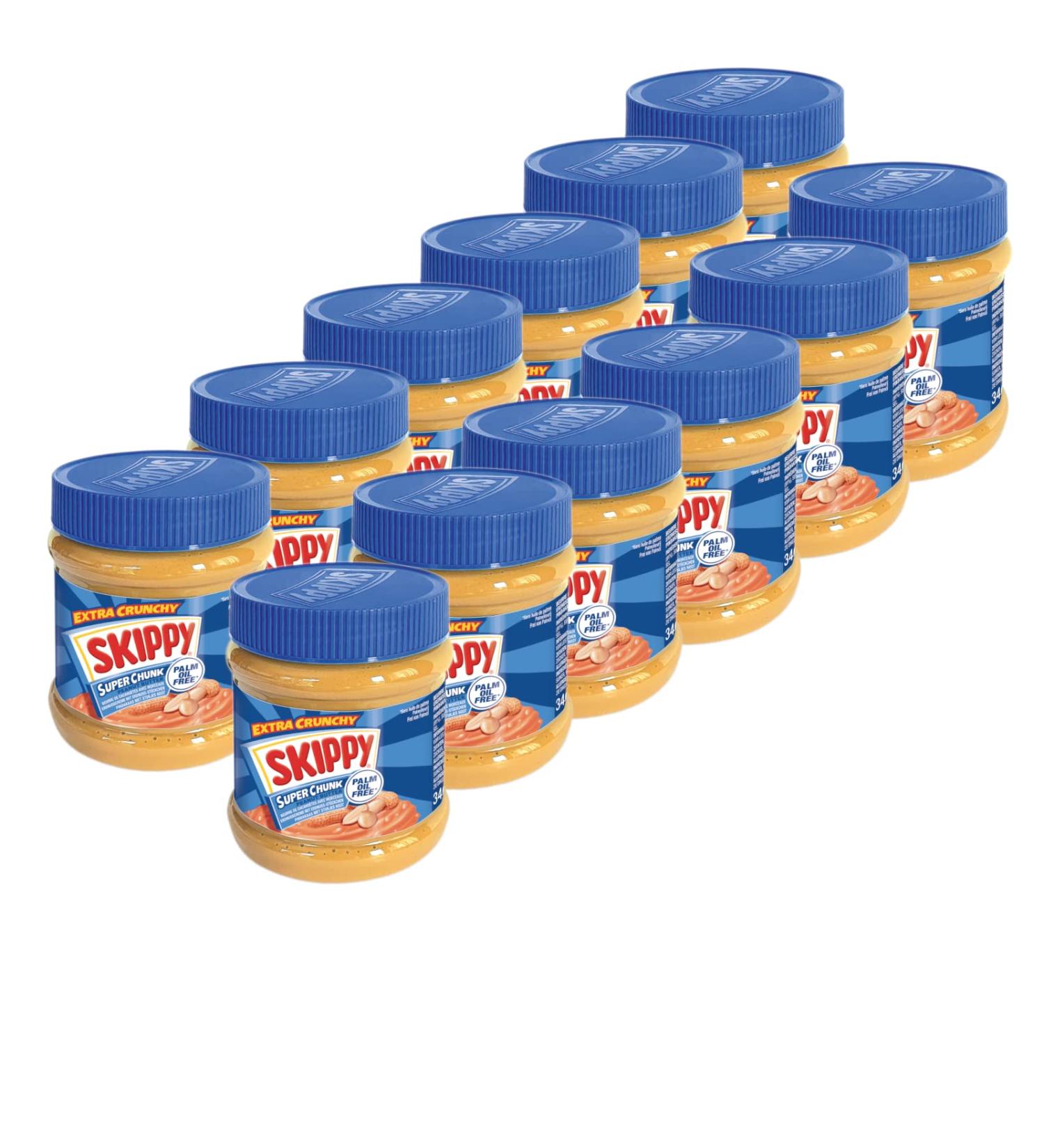 Skippy Super Chunk Peanut Butter 340g - Crunchy Palm Oil Free 91% Peanuts | 12 Pack - Delicious Earth Nut Flavor - Buy Online on GoSupps.com