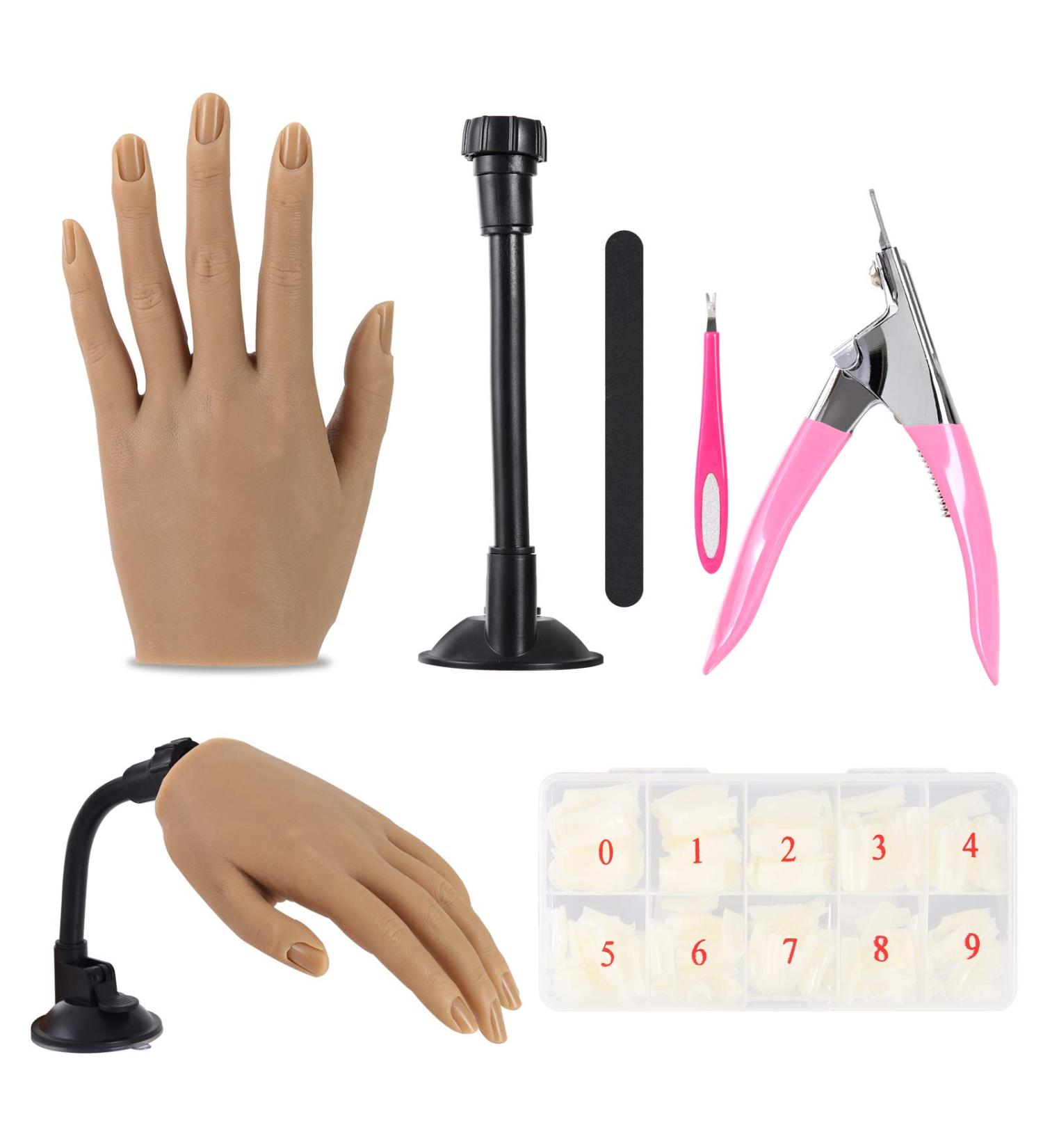 HSJL Silicone Hand for Acrylic Nails - Practice Hand with 500Pcs Nail Tips - Flexible & Bendable Fake Nail Mannequin - Best Left Hand for Acrylic Nails - Buy Online on GoSupps.com