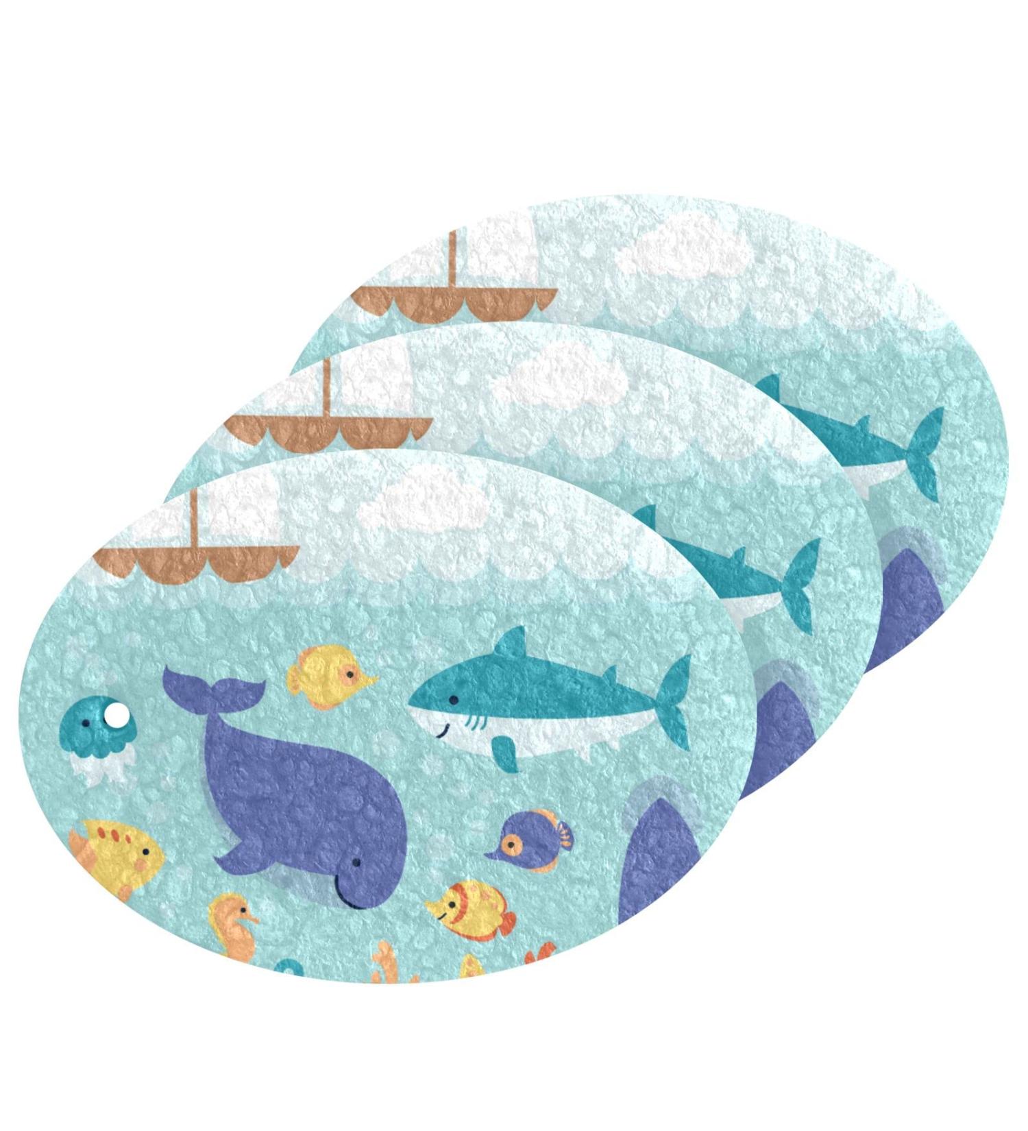 3-Pack Cleaning Kitchen Sponges Oval Cute Cartoon Sea Animals Kitchen Cellulose Dishwashing Wood Pulp Cotton - Buy Online on GoSupps.com