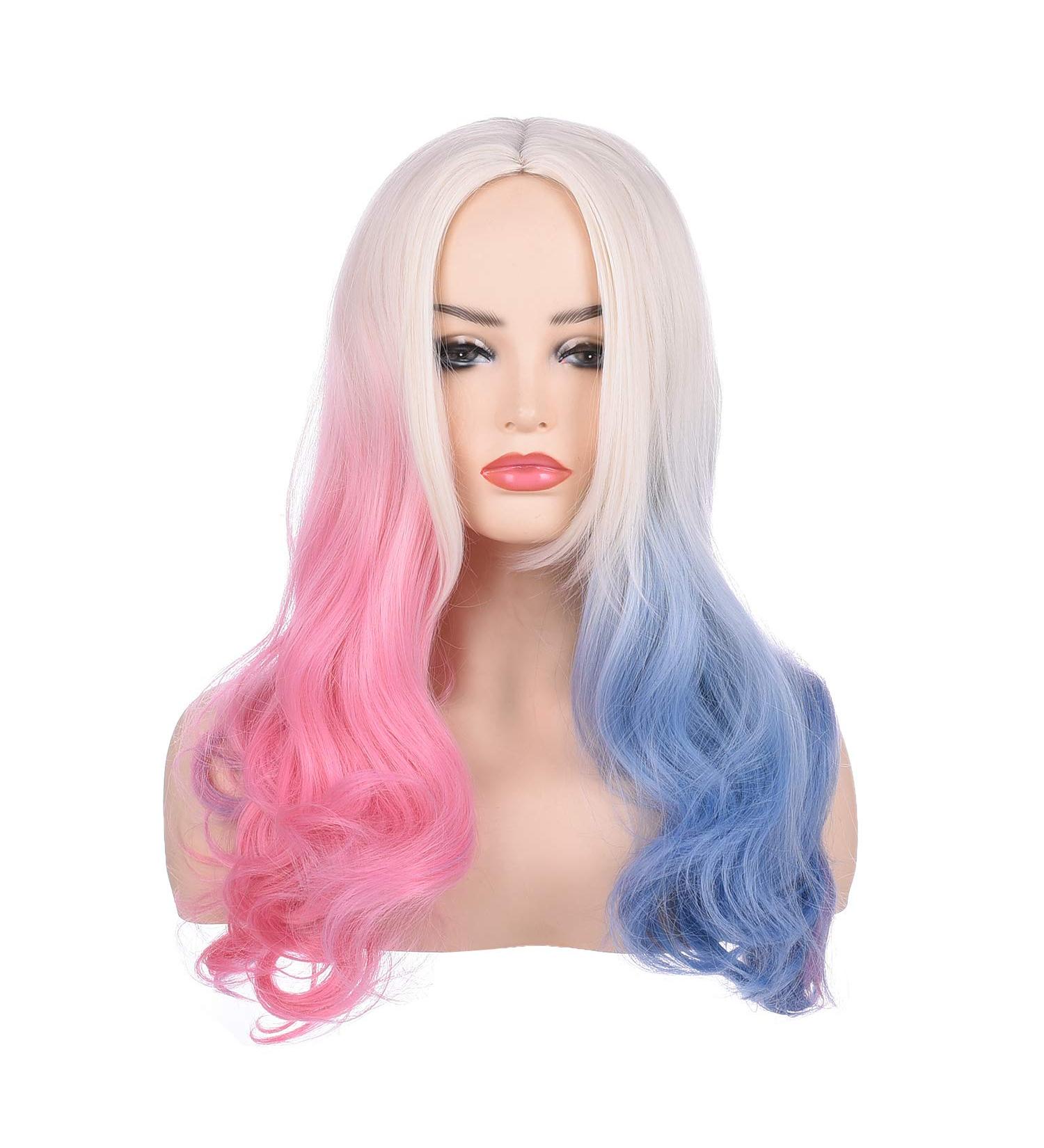 Morvally 20" Ombre Synthetic Wig - Wavy Blonde Blue Pink Hair for Women | Cosplay & Halloween - Buy Online on GoSupps.com