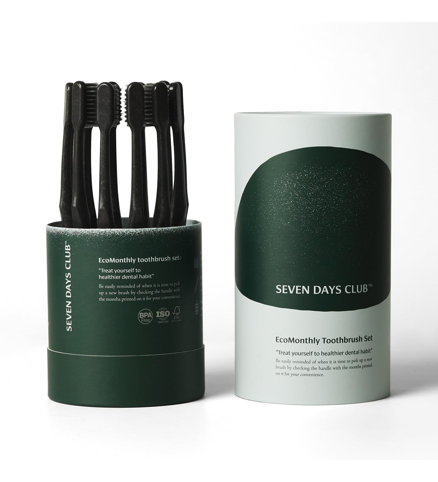 SEVEN DAYS CLUB Charcoal Toothbrushes - Set of 12 Soft Bristles Plant-Based Handles Ultra-Thin Charcoal-Infused for Adults - Eco-Friendly Oral Care - Buy Online on GoSupps.com