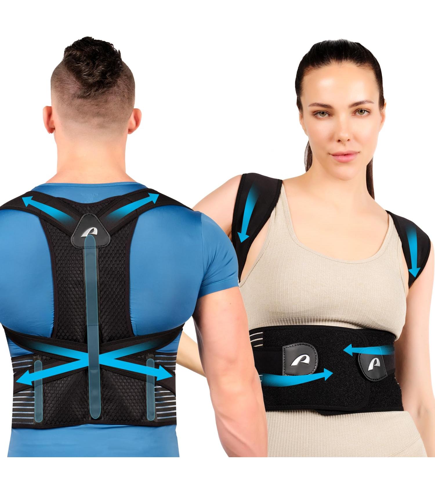 M Size Back Brace Posture Corrector for Men & Women - Adjustable Full Back Support for Scoliosis Hunchback Correction & Pain Relief - Buy Online on GoSupps.com