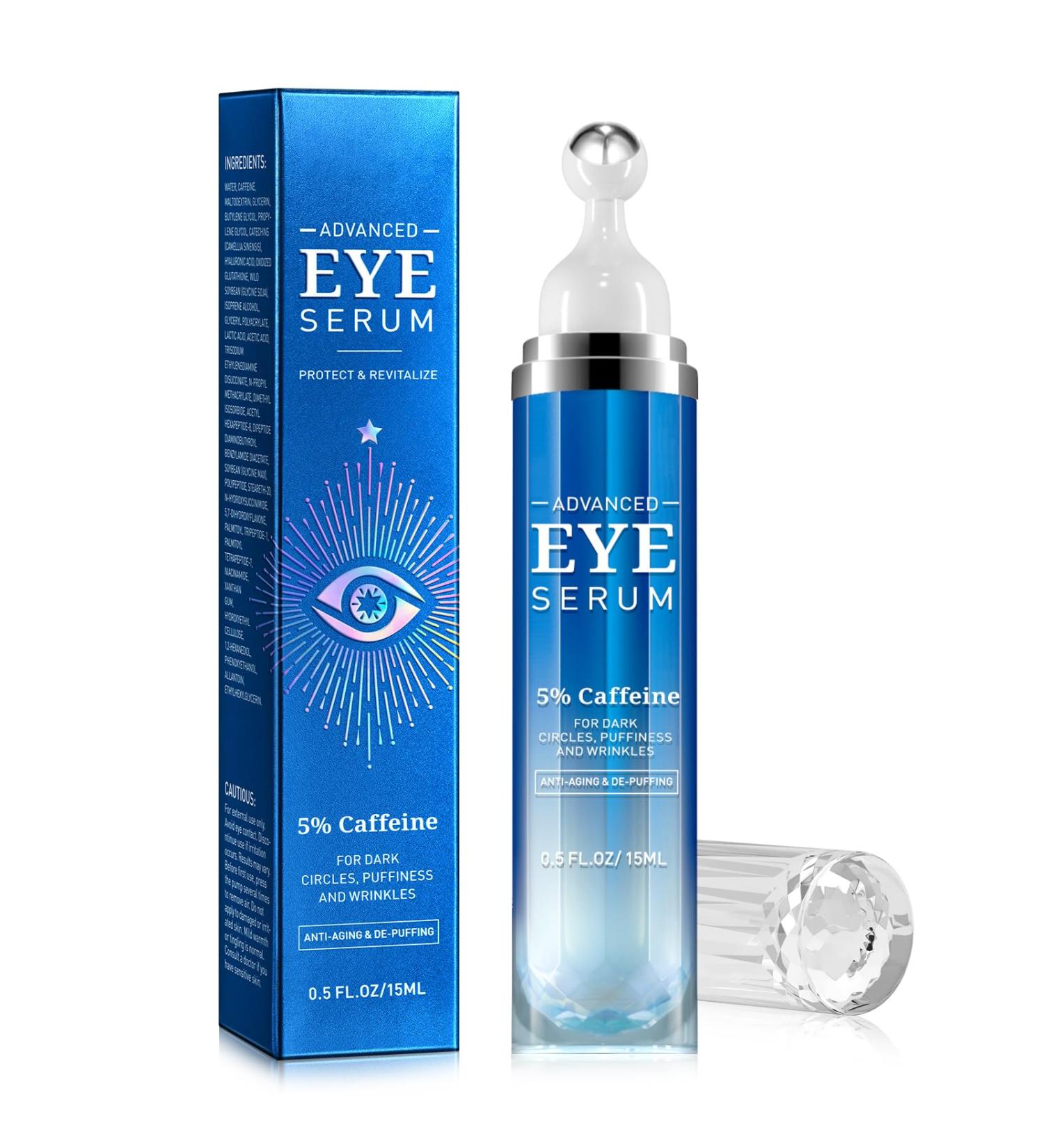 5% Caffeine Eye Cream for Women Under Eye Serum for Dark Circles Puffiness Fine Lines Wrinkles with 360 Roller Massage Ball Morning Night Skin Care 0.5 Fl Oz 0.5 Fl Oz (Pack of 1) - Buy Online on GoSupps.com