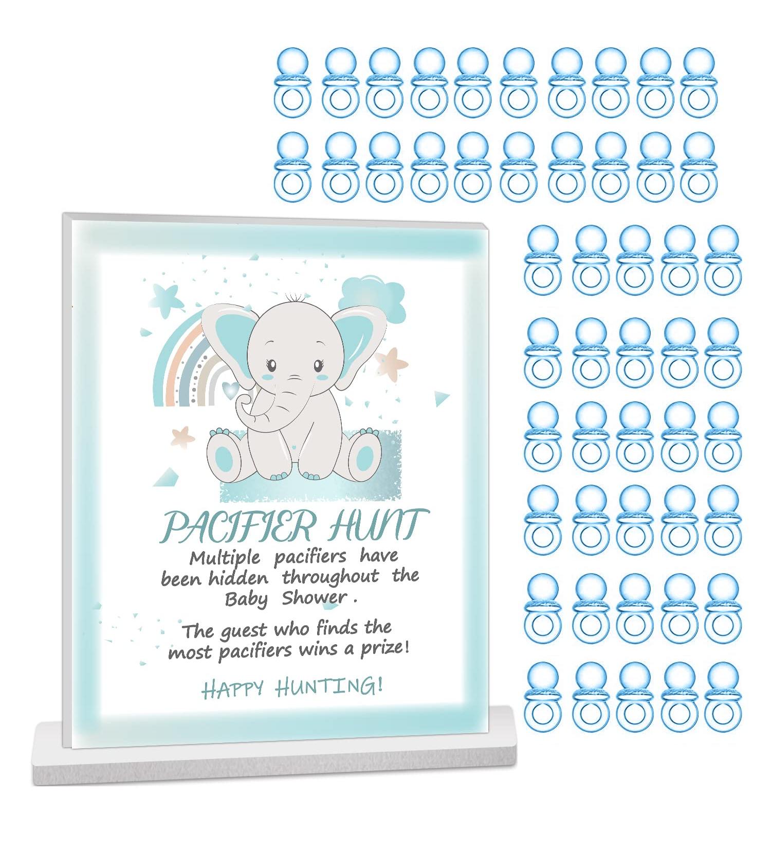 51 Pcs Baby Shower Games Set with Baby Pacifier Hunt Sign and Blue Boho Elephant Theme - Fun and Easy Activity - Buy Online on GoSupps.com