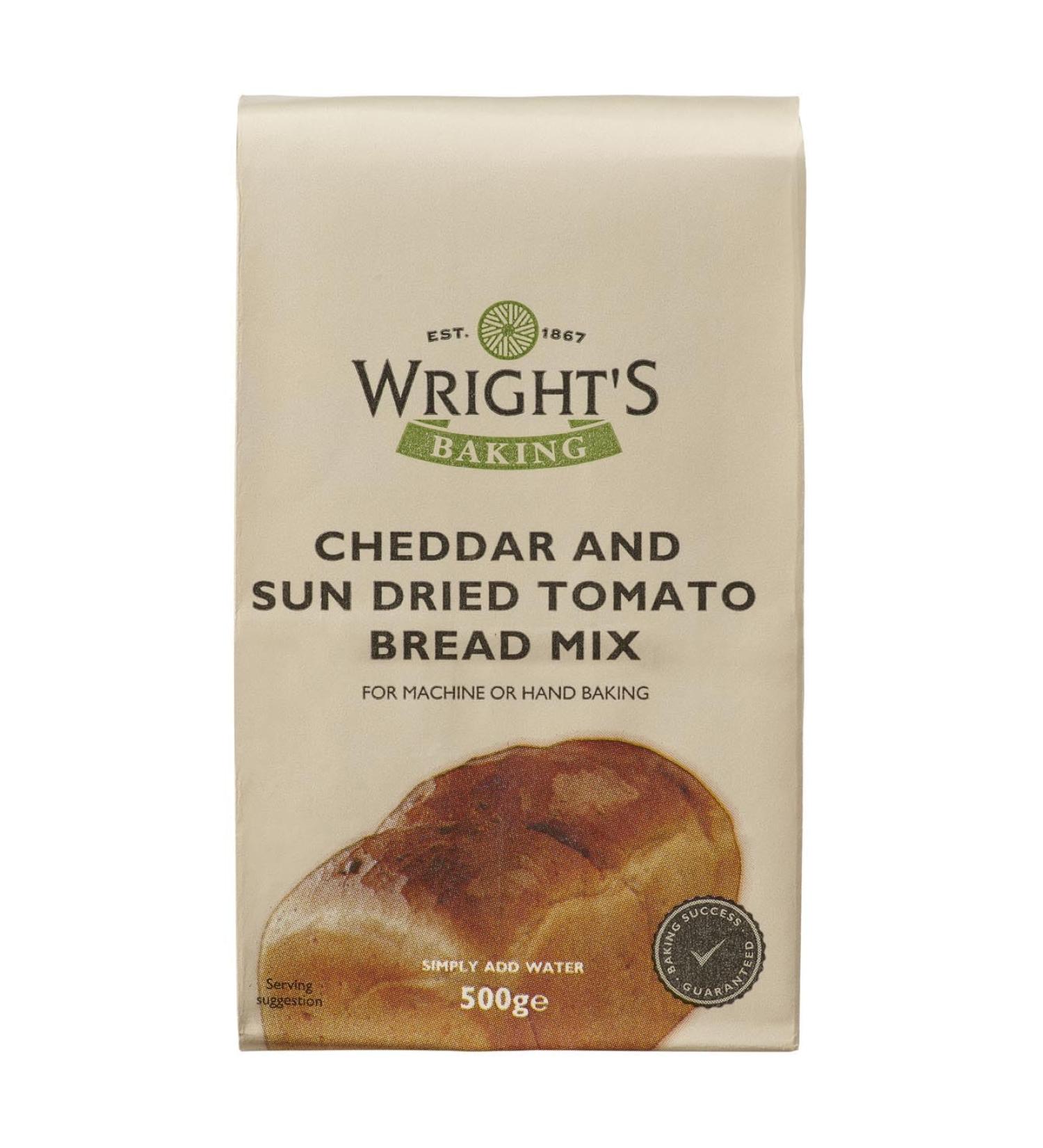Wright's | Cheddar & Sundried Tomato Bread Mix 5X500g | includes Cheddar cheese with Mediterranean sundried tomatoes onions herbs and garlic |For machine or hand baking | Suitable for vegetarians - Buy Online on GoSupps.com