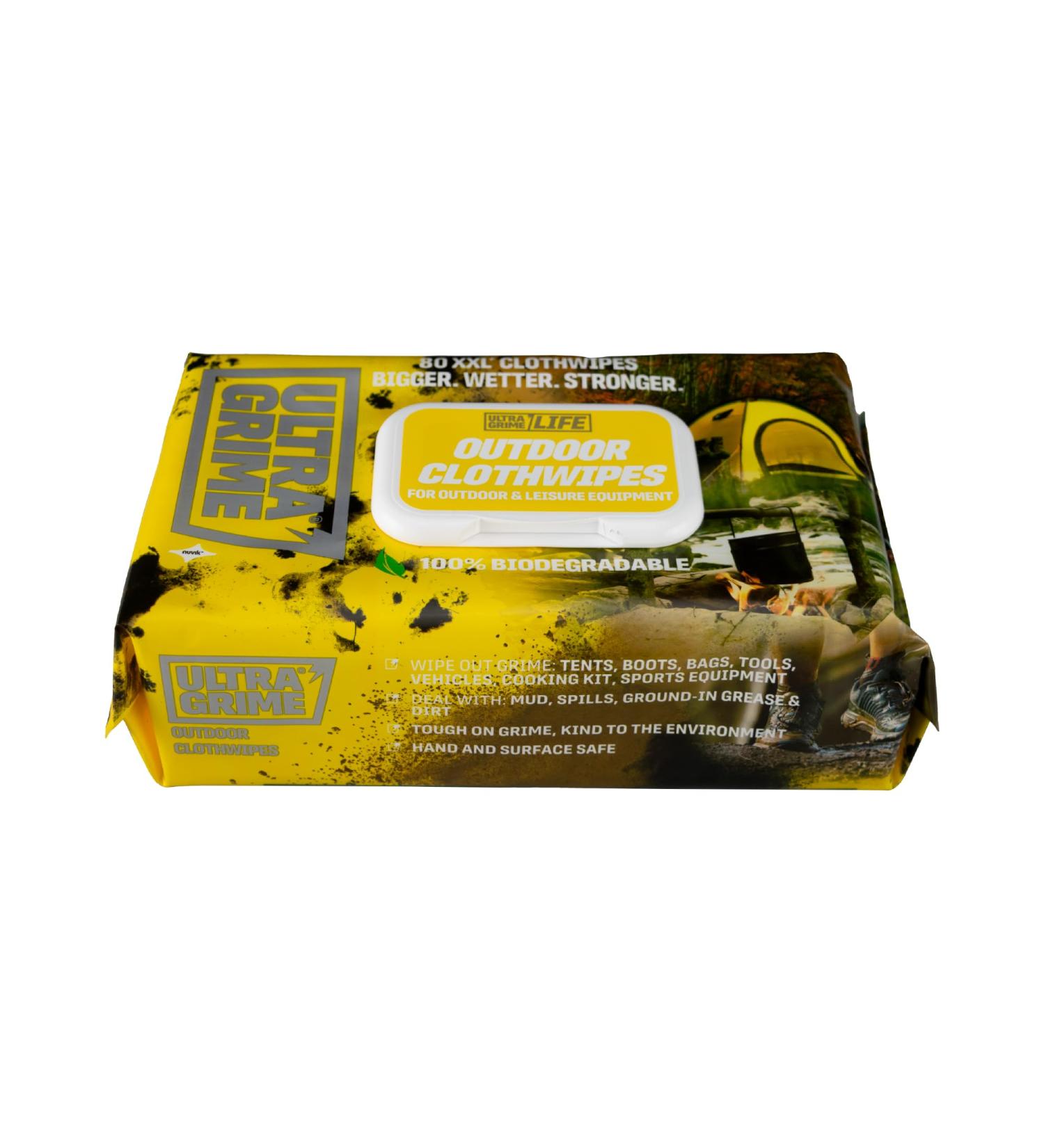 UltraGrime Outdoor XXL Biodegradable Wipes 80 Thick Wipes - Multi Purpose Wipes - Cleaning Wipes Heavy Duty Wipes - Multi Surface Wipes Wet Hand Wipes Heavy Duty Hand Cleaner - Buy Online on GoSupps.com