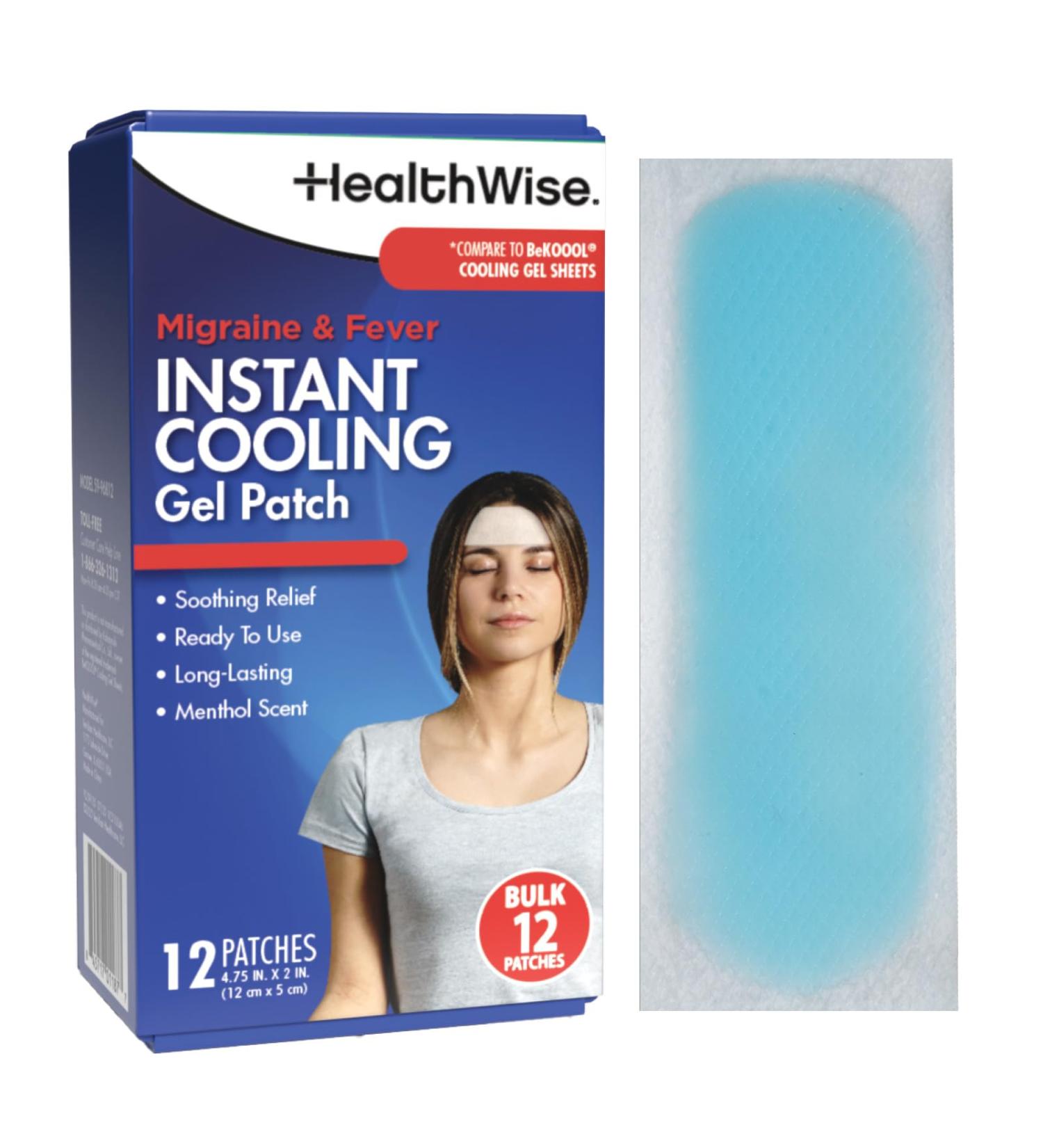 HealthWise Instant Cool Gel Patches | Migraine & Fever Relief | 12-Count | 4.75 x 2 | Soothing Menthol Vapors | Non-Medicated Formula - Buy Online on GoSupps.com