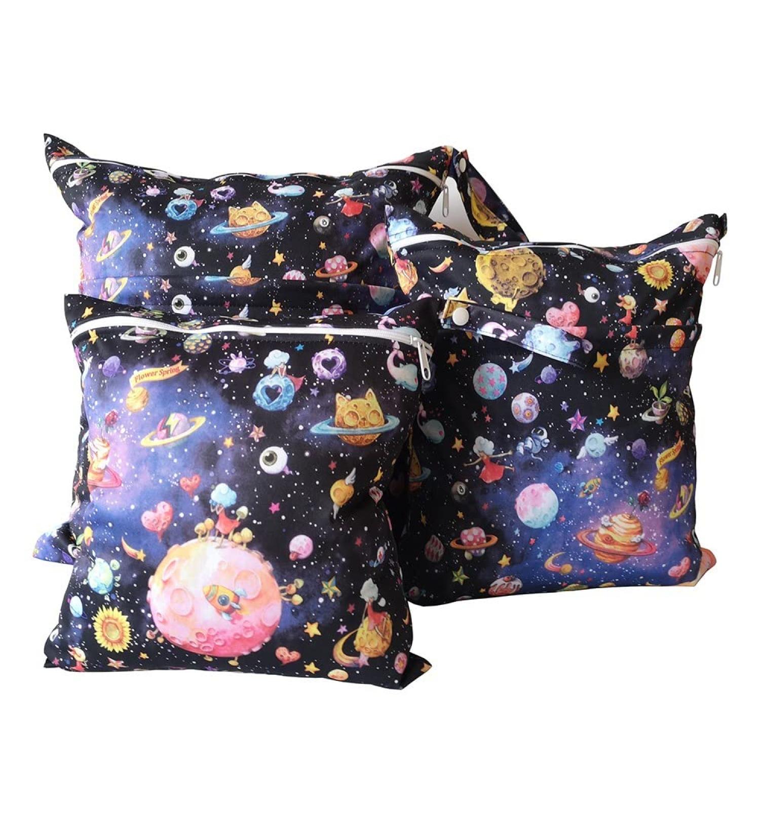 EGURS 3 pieces/set diaper bag with reusable fabric wetbag naspocket organizer bags for babies diapers dirty clothing and other accessories (planet)