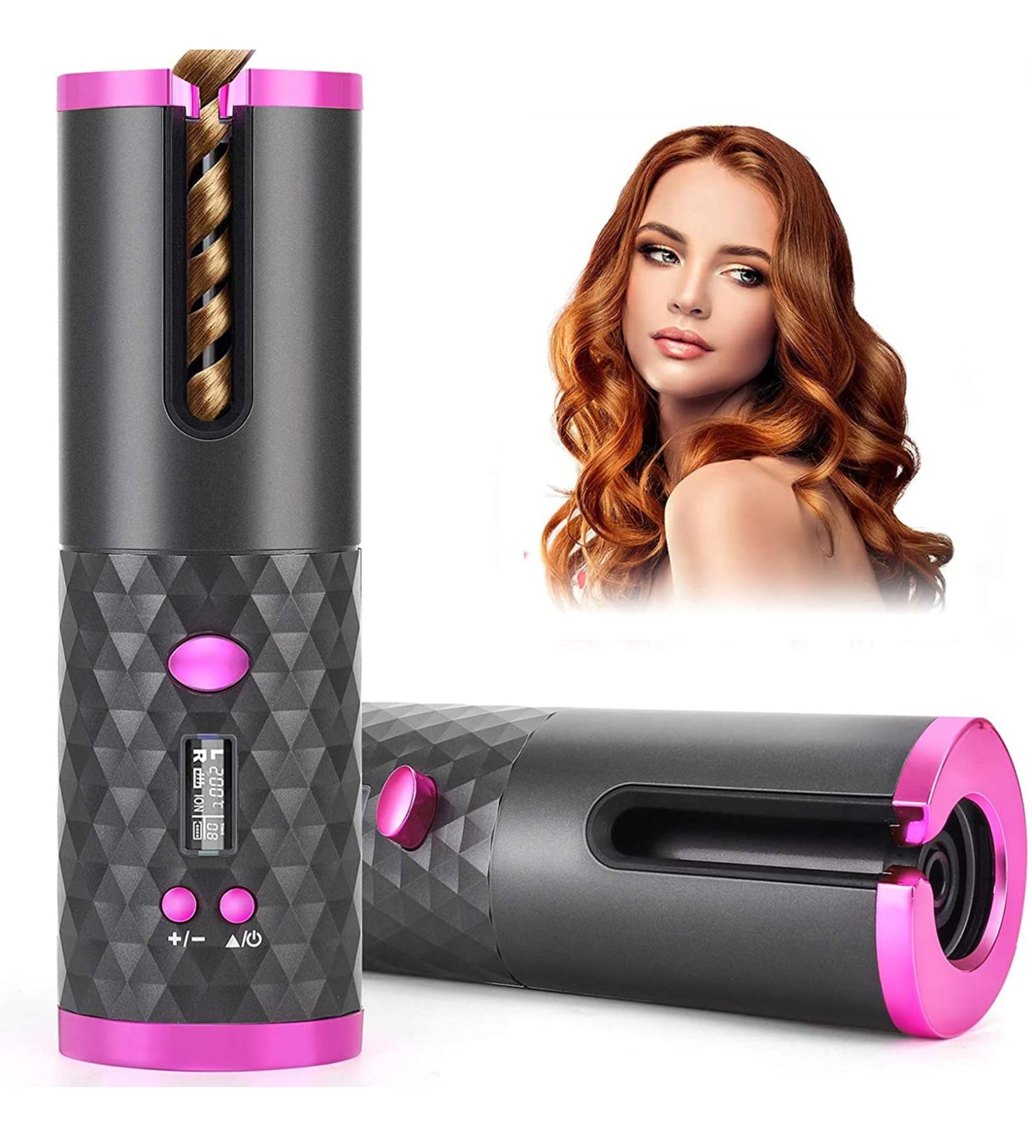 LUECMO Cordless Auto Hair Curler - LCD Display, Adjustable Timer & Temperature, Portable Ceramic Barrel Wand - Fast Heating Curling Iron - Buy Online on GoSupps.com