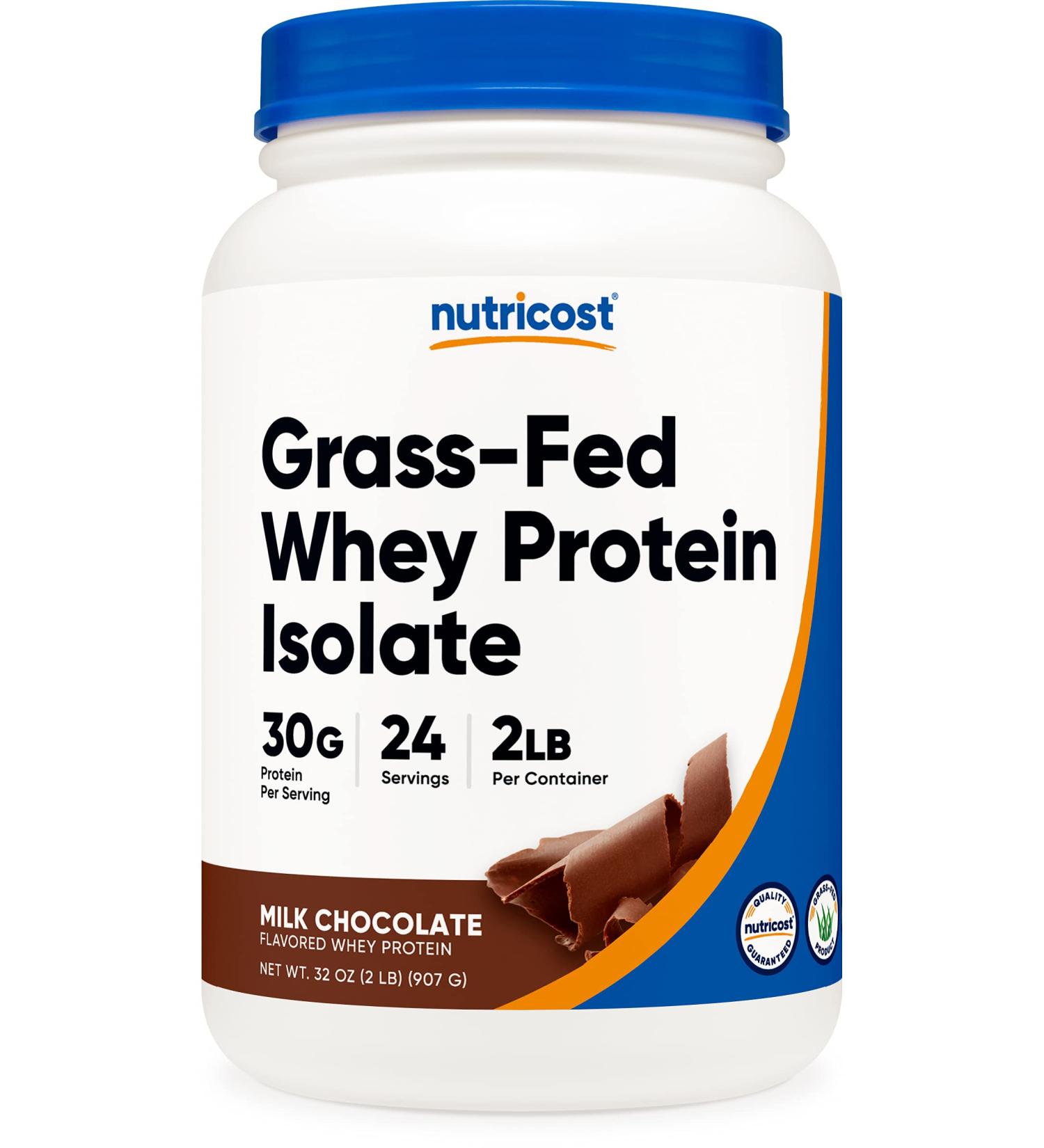 Nutricost Grass-Fed Whey Protein Isolate (Chocolate) 2LBS - Non-GMO, Gluten-Free, Natural Flavors - 2 Pound Pack - Buy Online on GoSupps.com
