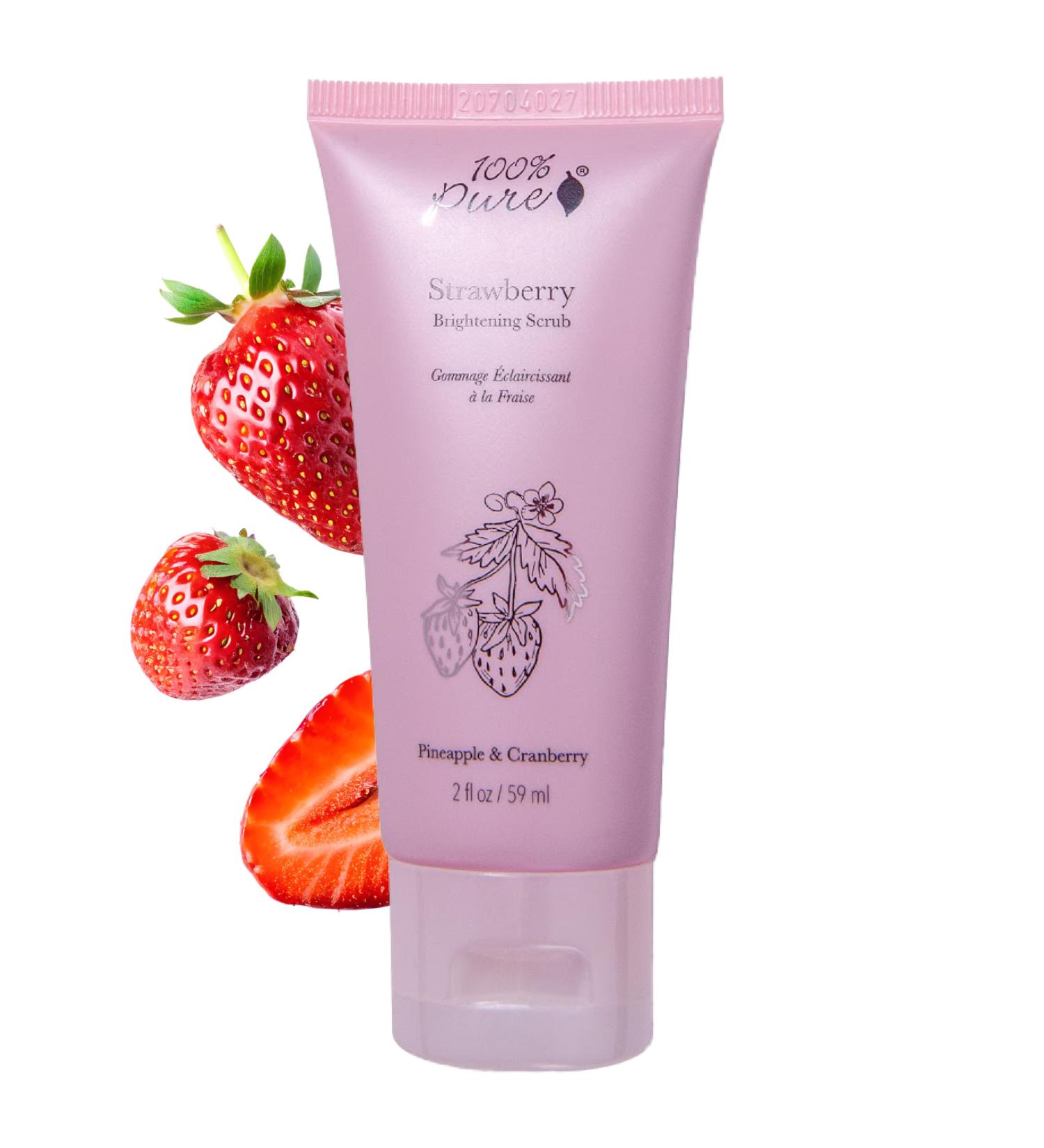 100% PURE Strawberry Brightening Facial Scrub Antioxidant-Rich for Radiant Smooth Skin - Papaya & Pineapple Enzymes Natural Glow Exfoliator - Gentle Exfoliating Face Wash for Women & Men - 2 Fl oz - Buy Online on GoSupps.com