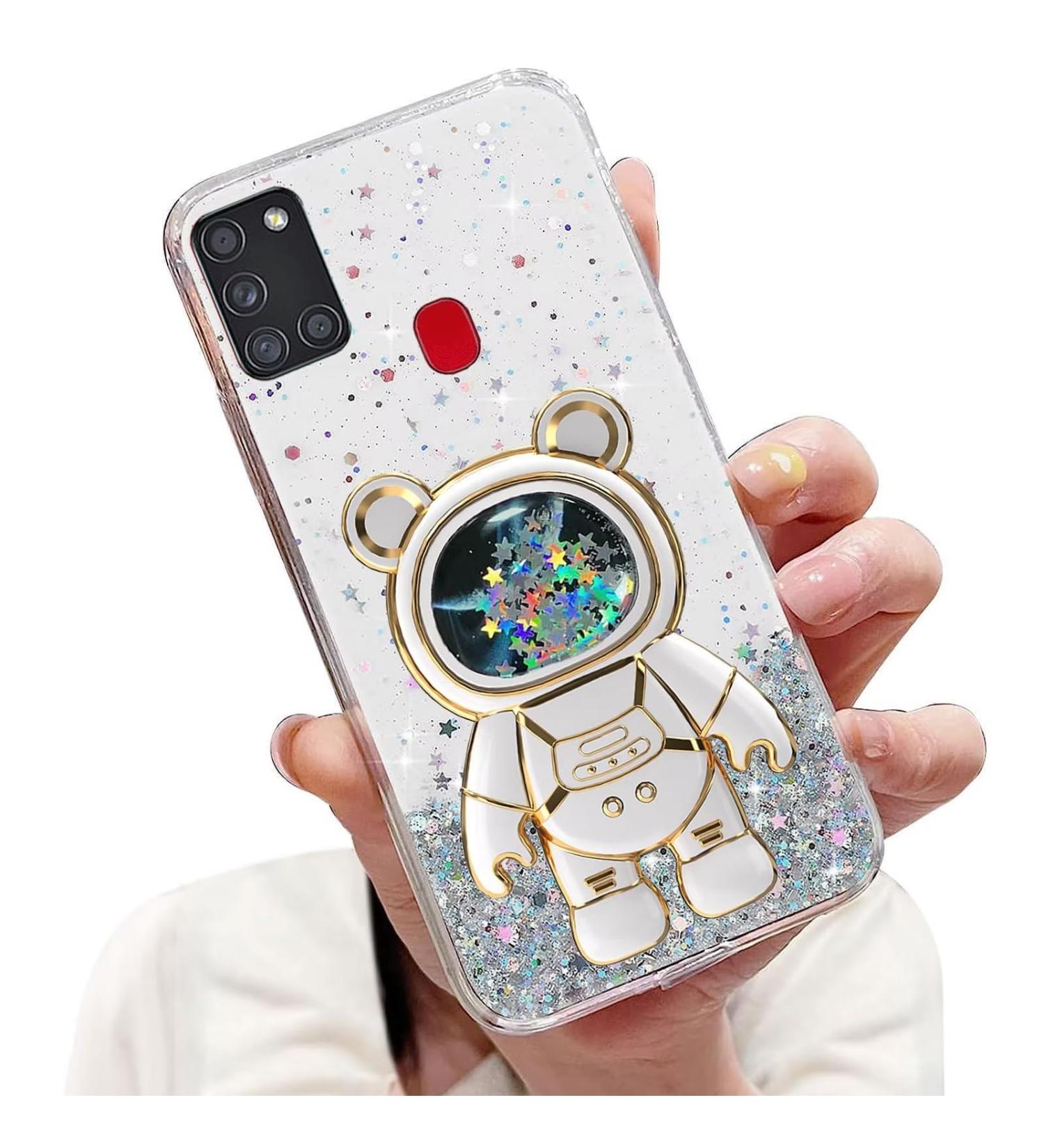 Shop Tivenfezk Nadoli Glitter Astronaut Stand Case for Samsung Galaxy A21S - Soft Silicone Transparent Protective Cover - Buy Online on GoSupps.com