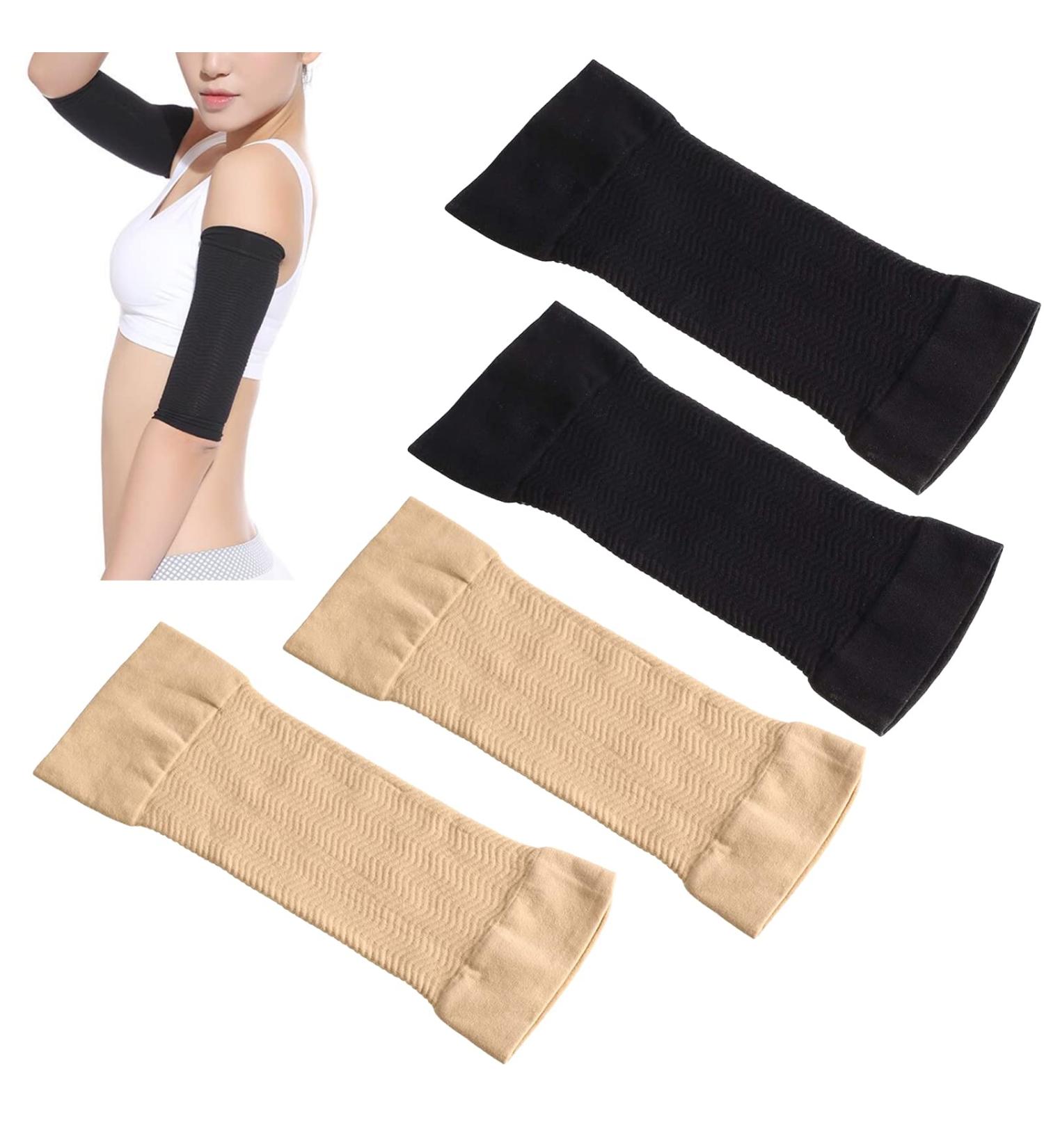 Buy Hotmnty Slimming Compression Arm Sleeves 2 Pair Black + Light Apricot | Effective Upper Arm Shaper & Massage Gear for Weight Loss - Buy Online on GoSupps.com