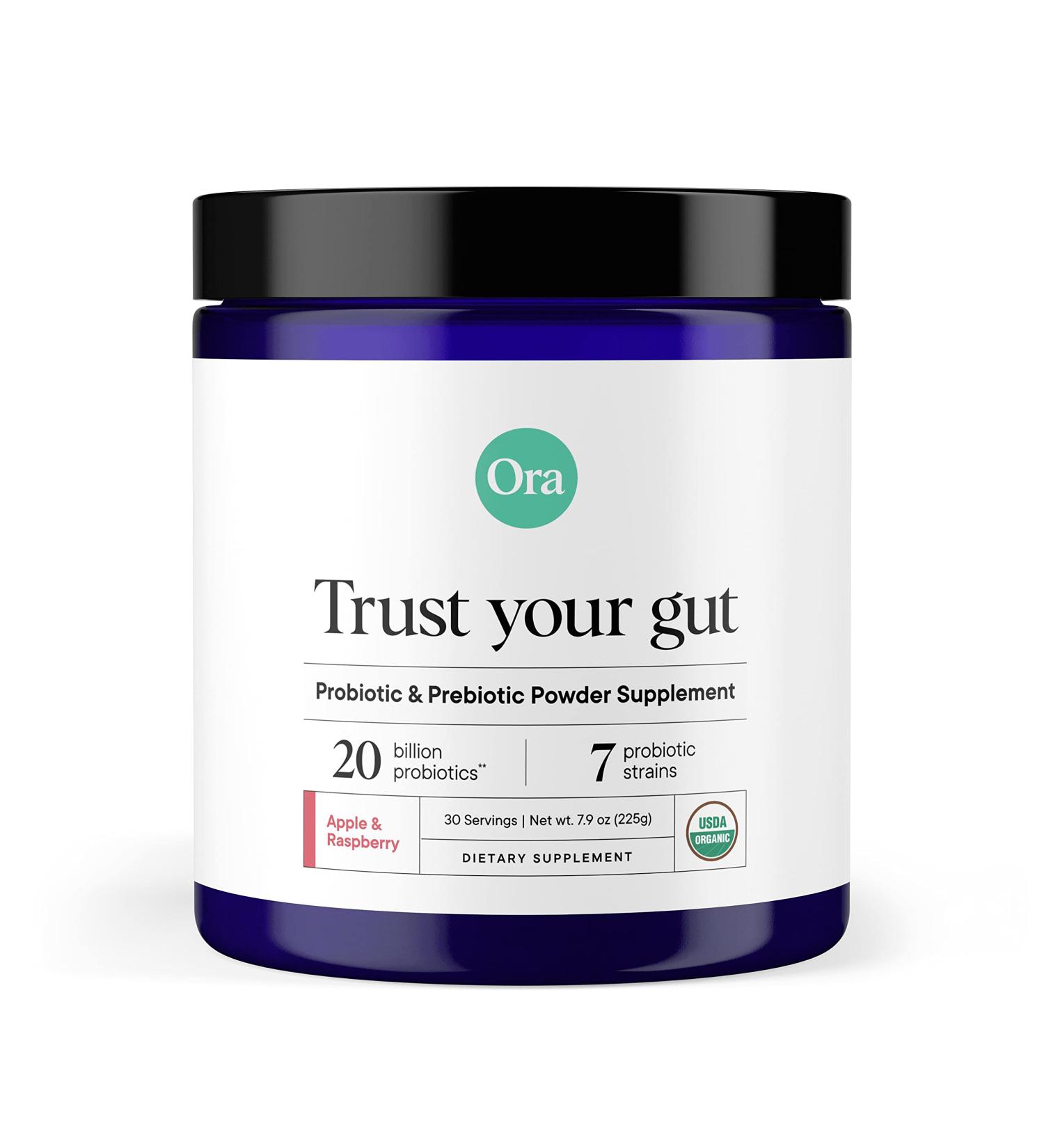 Buy Ora Trust Your Gut Vegan Probiotic & Prebiotic Powder - Organic Apple & Raspberry, 7.9 oz | Gut Health Supplement - Buy Online on GoSupps.com