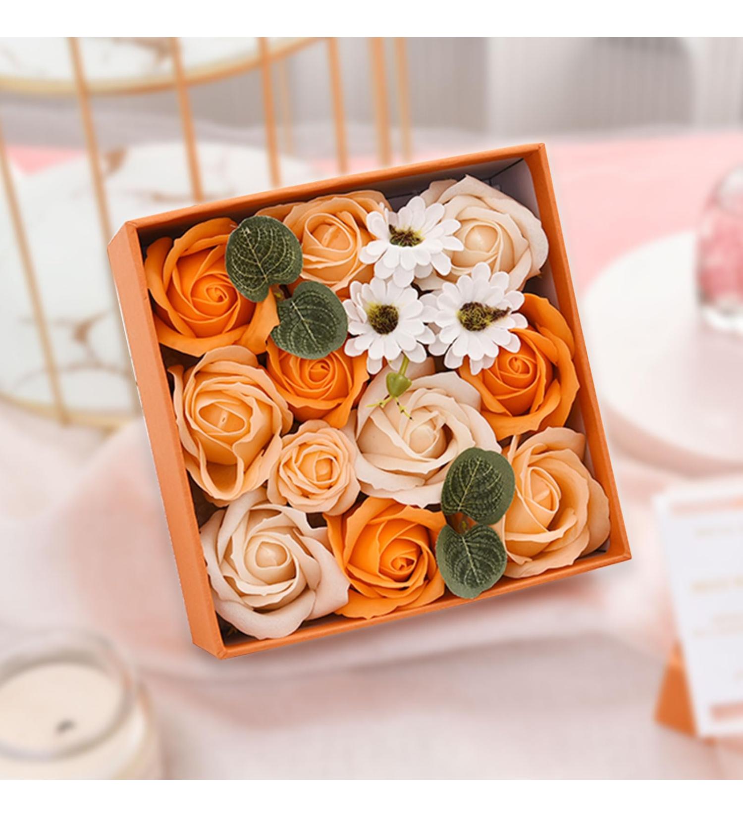 Rose Bath Soap - Floral Scented Soap Petals in Flower Box | Essential Oil Gift Set for Women - Perfect for Birthday Valentine s & Christmas (Orange - Buy Online on GoSupps.com