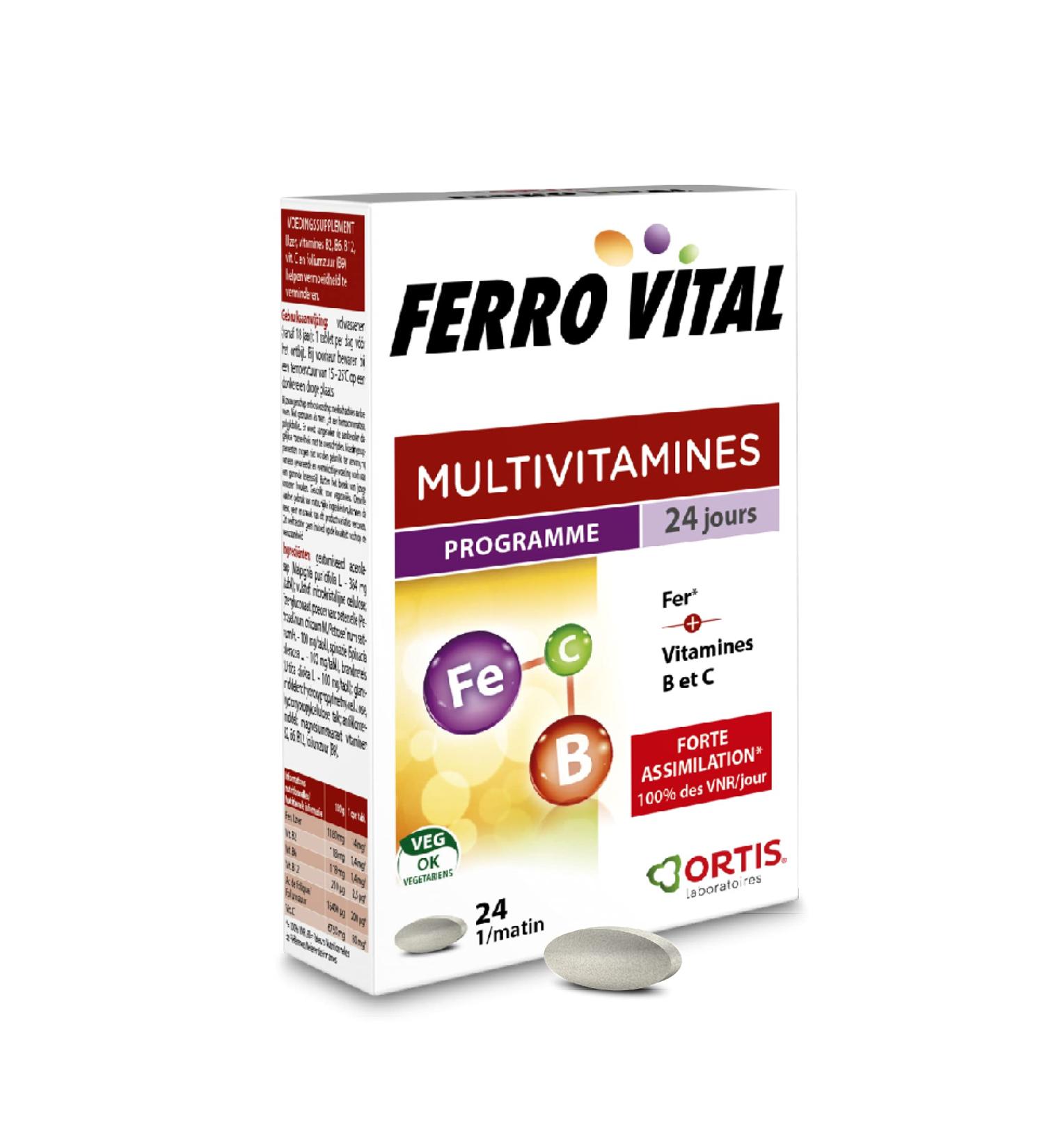 Ortis - FERRO VITAL 24 tablets - Vitality - Energy - Iron - Multivitamins - Buy Online on GoSupps.com