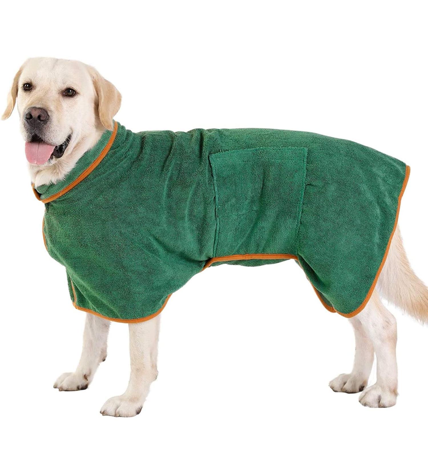 PETTOM Dog Bathrobe Towel - Microfiber Water Absorbent Drying Coat for Large Dogs - Green - L 60cm Back Length - Buy Online on GoSupps.com
