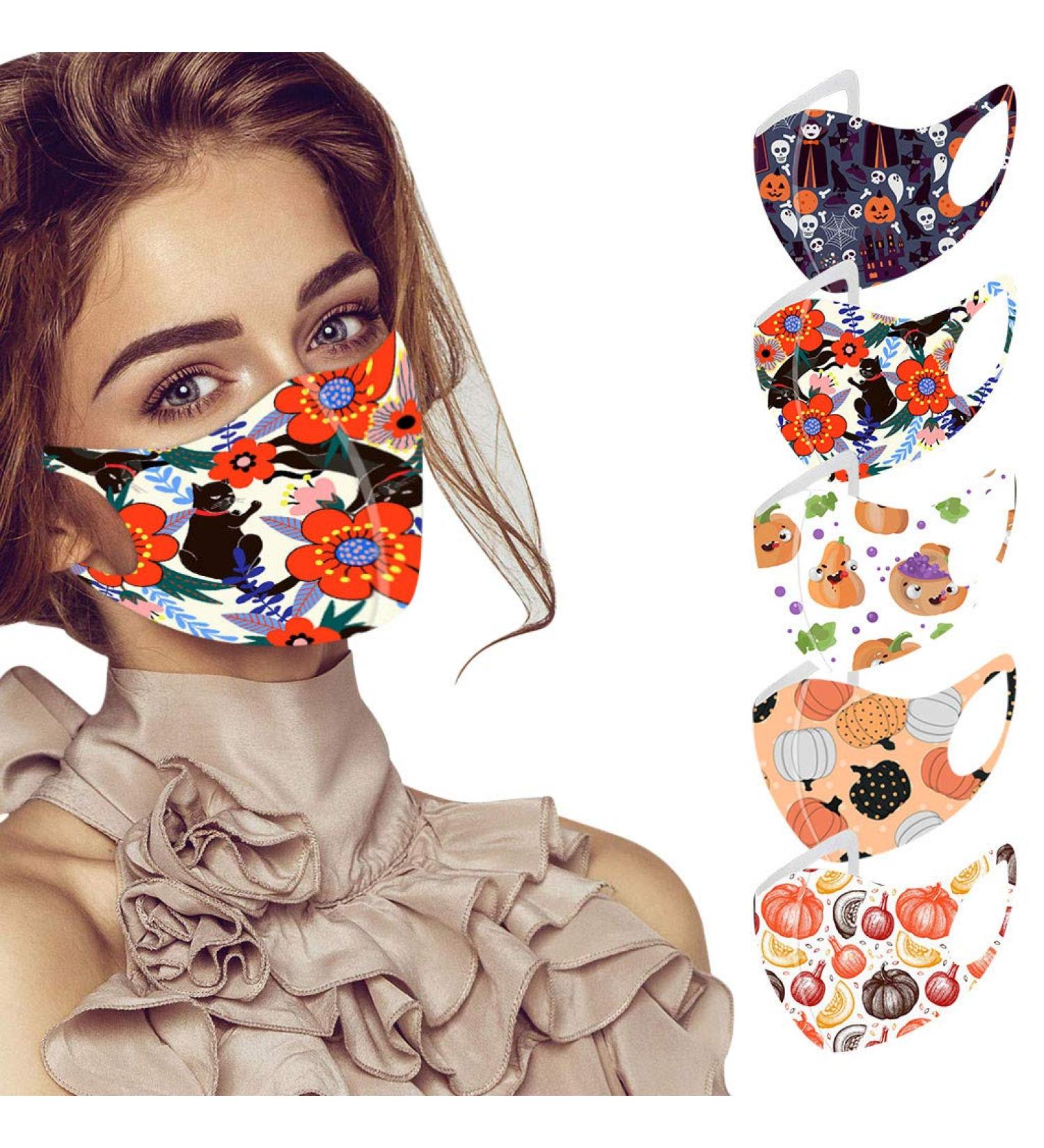 Yliquor 5pc Adult Halloween Mouth Mask for Protection Face and Nose Health Washable Earloop Mask Reusable Washable for Men Women Adults (5 PC C) - Buy Online on GoSupps.com