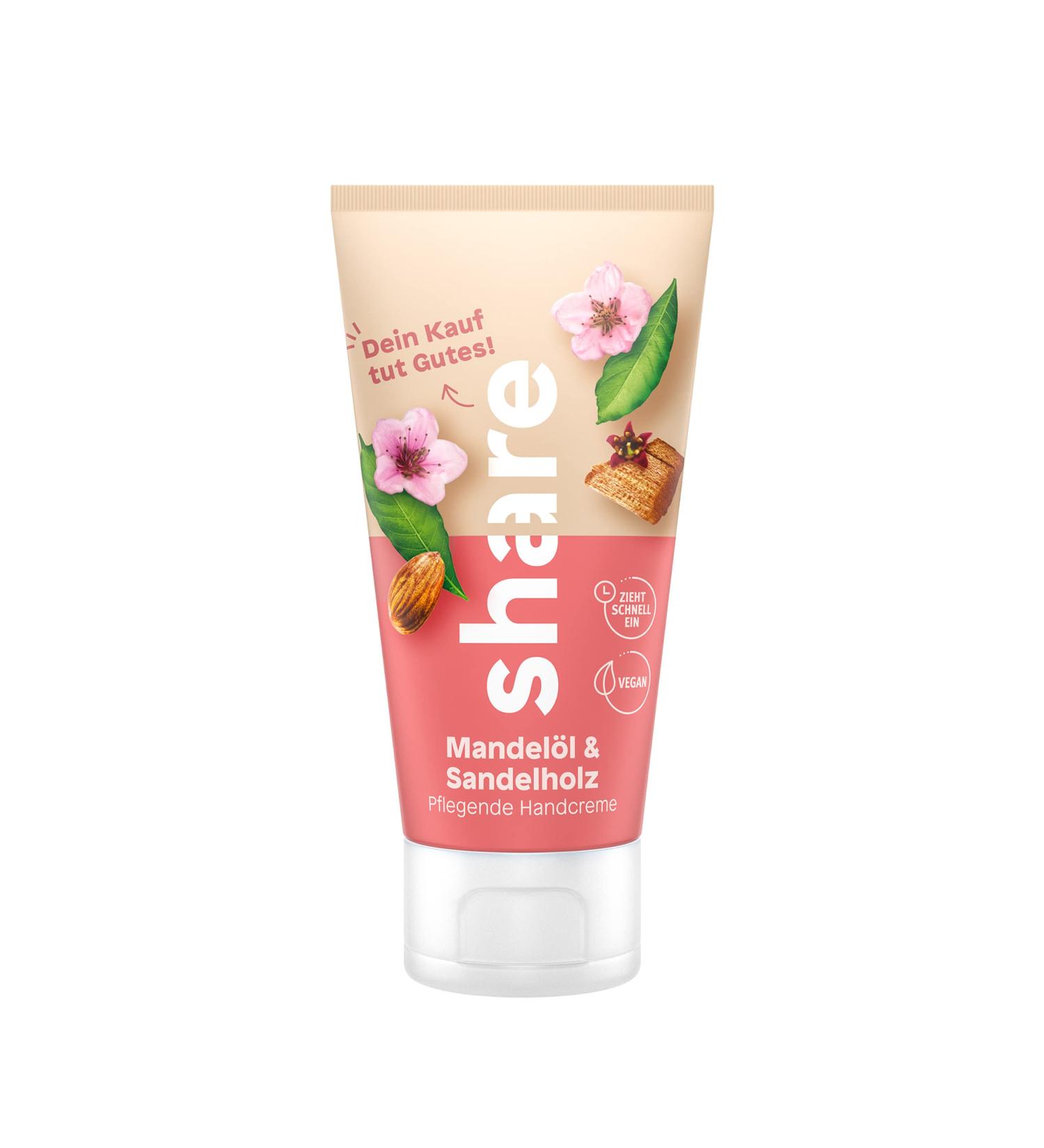 Buy Vegan Hand Cream with Almond Oil & Sandalwood 75ml - Supports Hygiene Donations | Ideal for Normal & Sensitive Skin - Buy Online on GoSupps.com