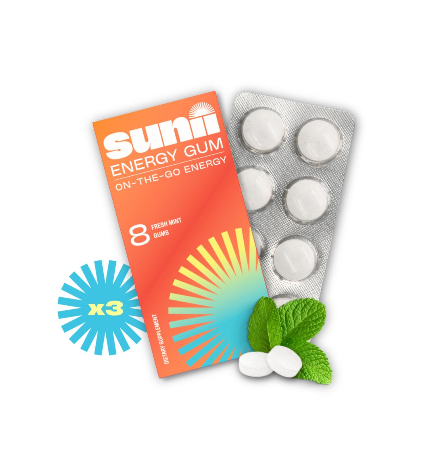 Sunii Energy Gum - 100mg Caffeine for Quick Energy Boost | Sugar-Free Gluten-Free Perfect for Workouts & Studying | 5 Calories - Buy Online on GoSupps.com